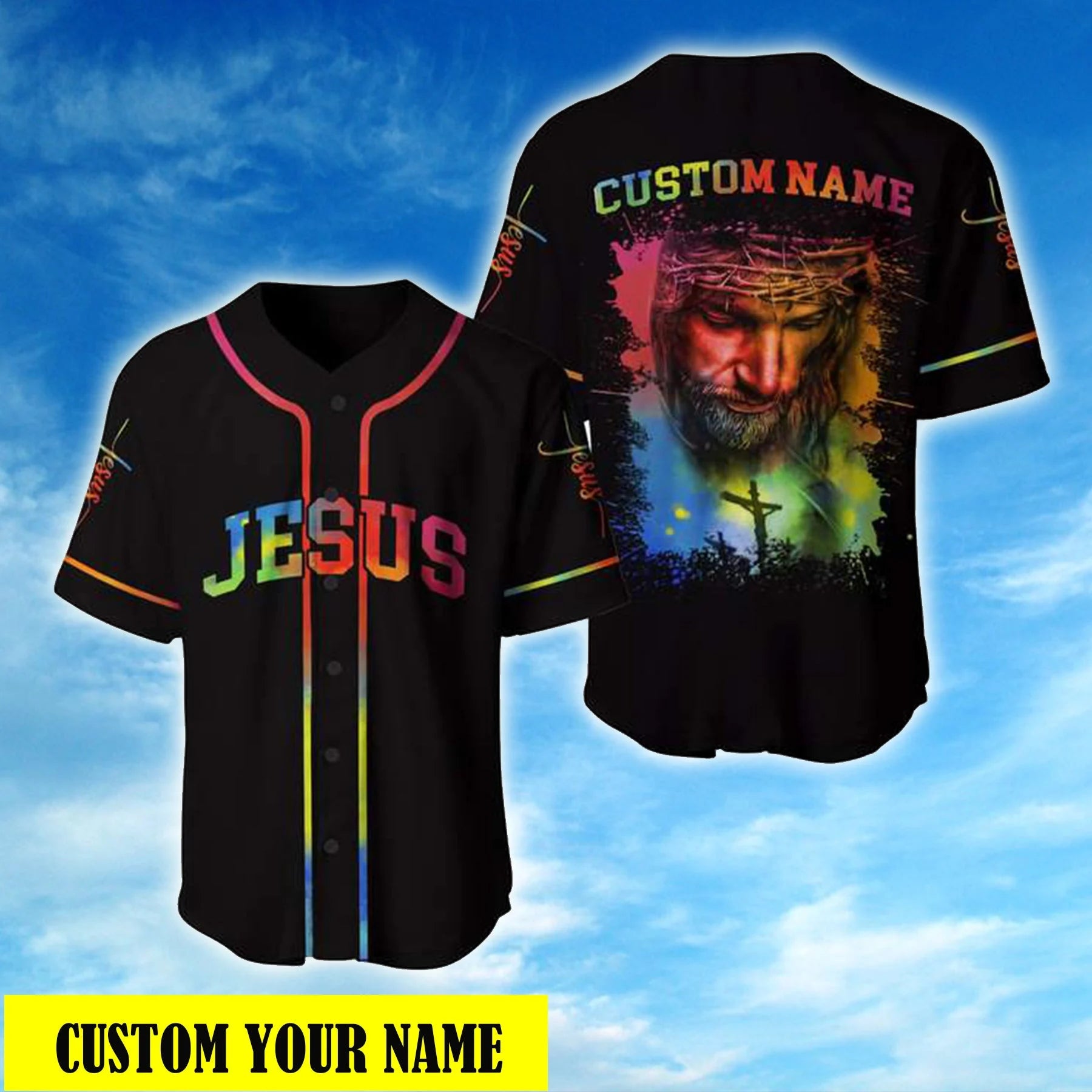 Personalized Jesus Baseball Jersey - Cross, God Baseball Jersey - Gift For Christians - Colorful Custom Printed 3D Baseball Jersey Shirt For Men Women