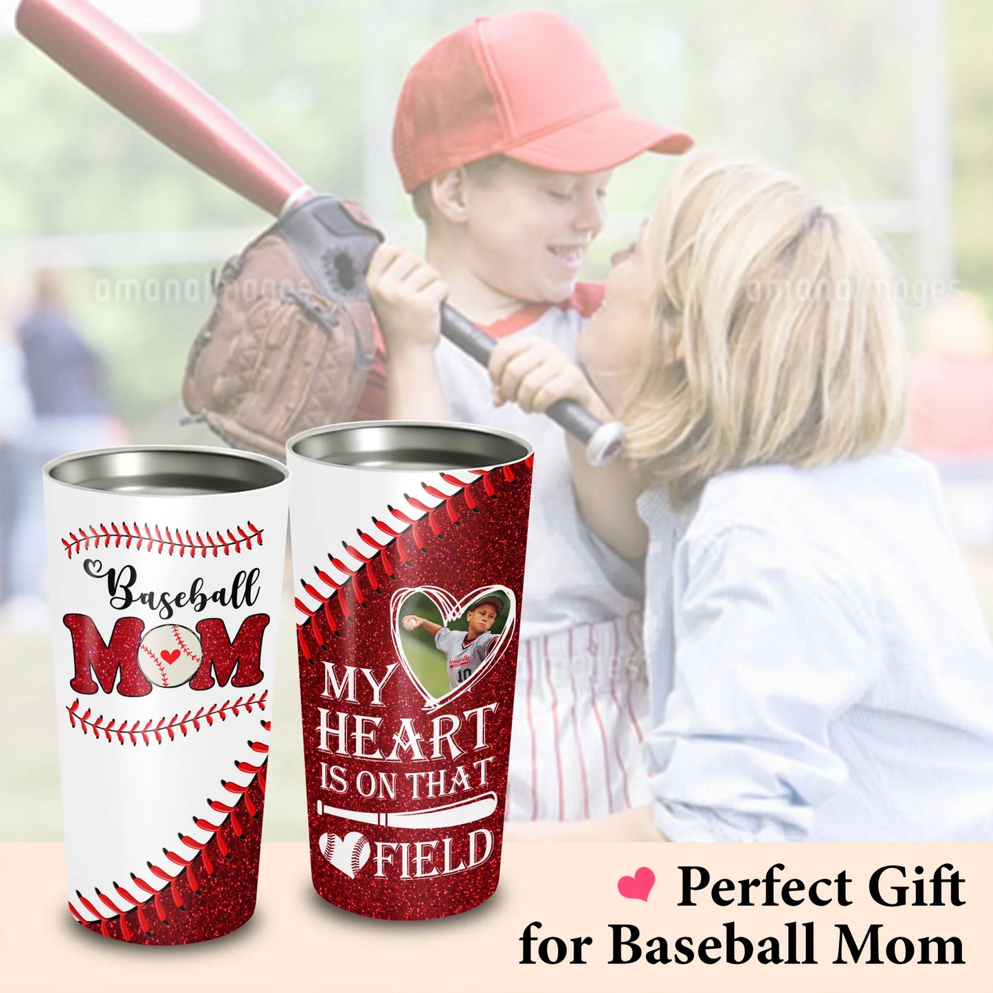 Best Personalized Mother's Day Gifts Tumbler - Custom Gift For Mother's Day, Presents for Mom - Baseball Mom My Heart Is On That Field Tumbler
