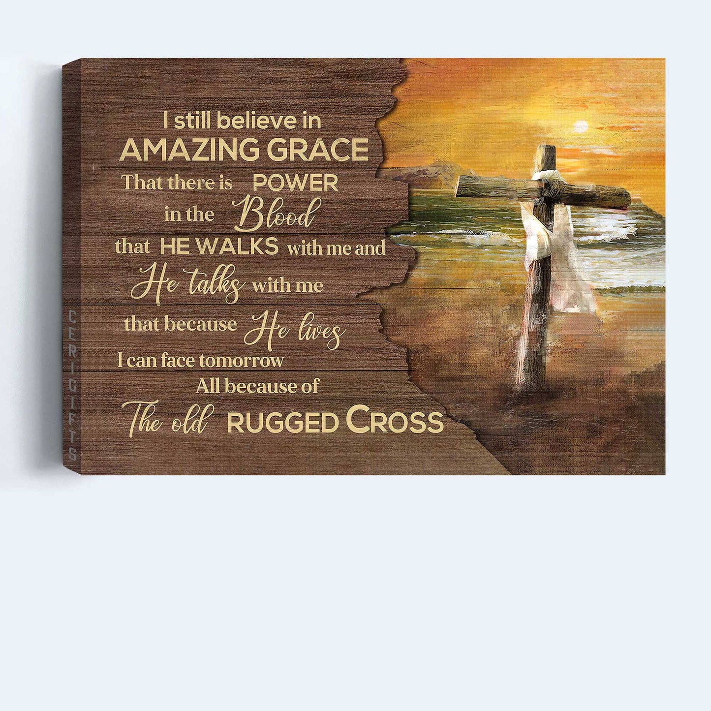 Jesus Landscape Canvas - Sunset On The Beach, Wooden Cross Canvas - Gift For Christian - I Still Believe In Amazing Grace Canvas