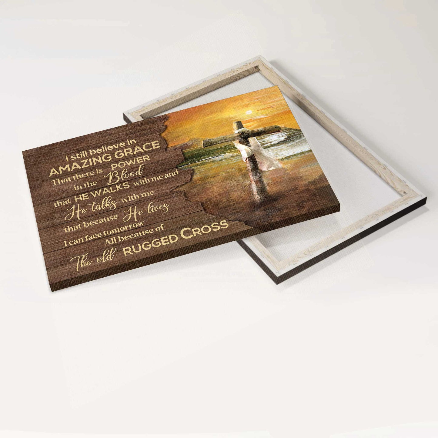 Jesus Landscape Canvas - Sunset On The Beach, Wooden Cross Canvas - Gift For Christian - I Still Believe In Amazing Grace Canvas
