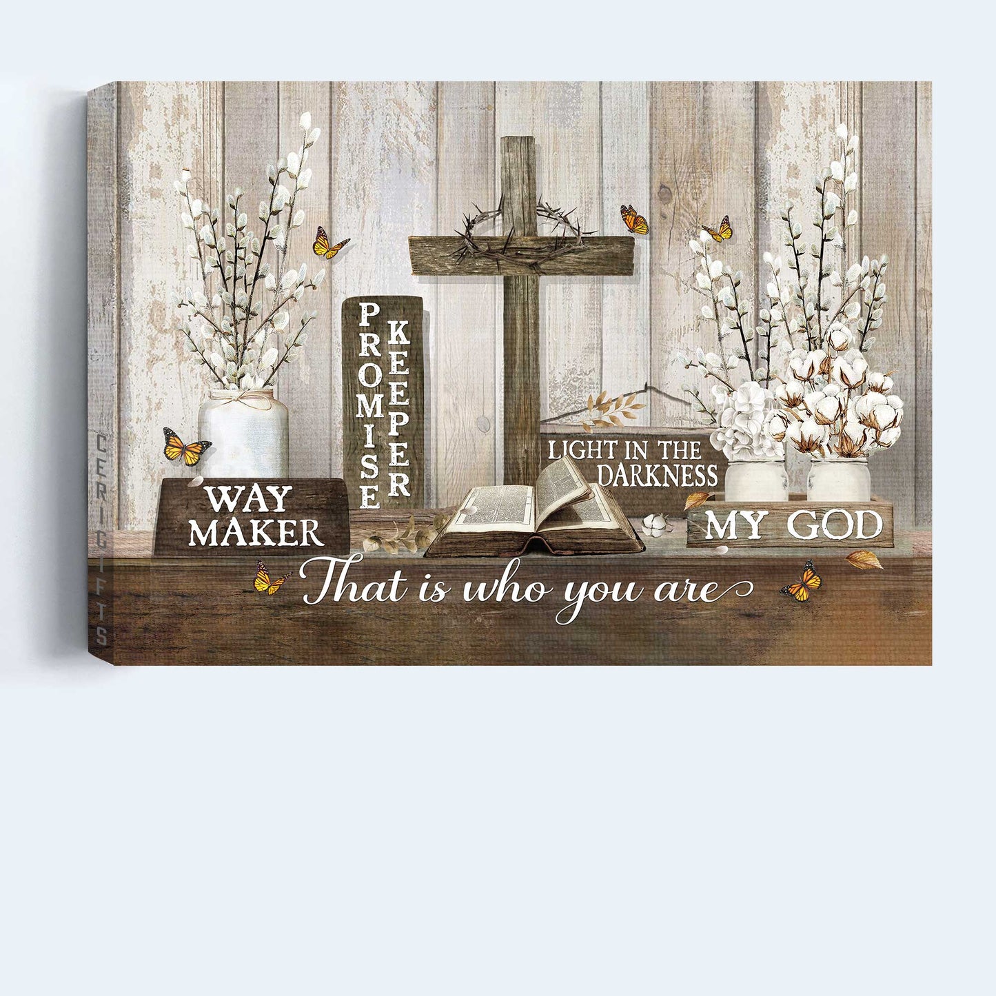 Jesus Landscape Canvas - The Bible, Vintage Painting, Wooden Cross, Pray To Jesus Canvas - Gift For Christian - Jesus Is The Light In The Darkness Canvas