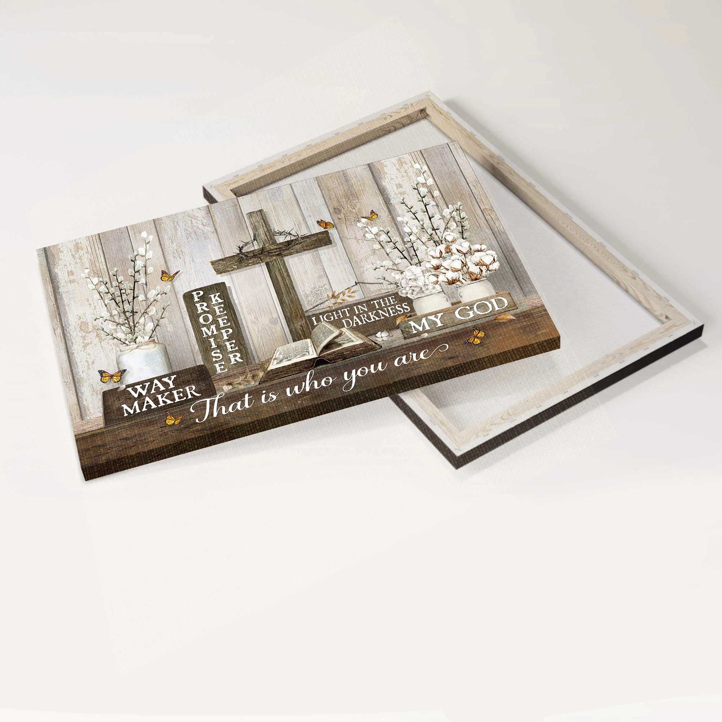 Jesus Landscape Canvas - The Bible, Vintage Painting, Wooden Cross, Pray To Jesus Canvas - Gift For Christian - Jesus Is The Light In The Darkness Canvas