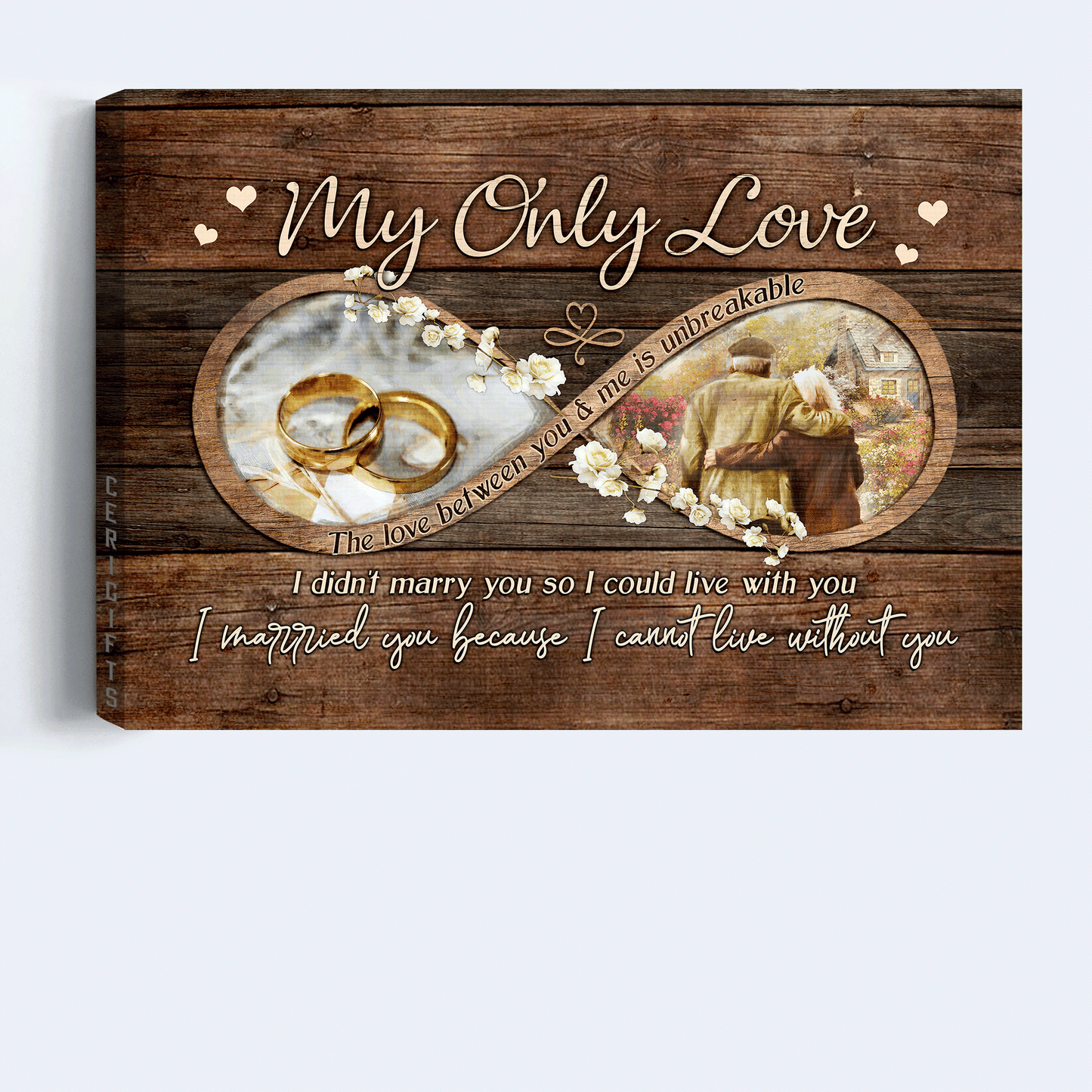 Couple Landscape Canvas - The Infinity Symbol, Wedding Rings, Old Loving Couple Canvas - Valentine's Day Gift For Couple, Spouse, Lover - The Love Between You And Me Is Unbreakable