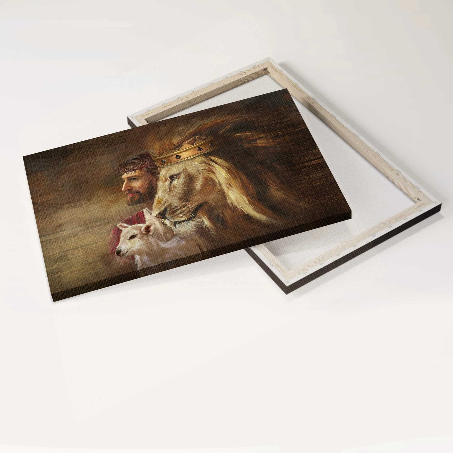 Jesus Landscape Canvas- Amazing Jesus Painting, Lion Artwork, Watercolor Lamb, Unique Crown Canvas- Gift For Christian