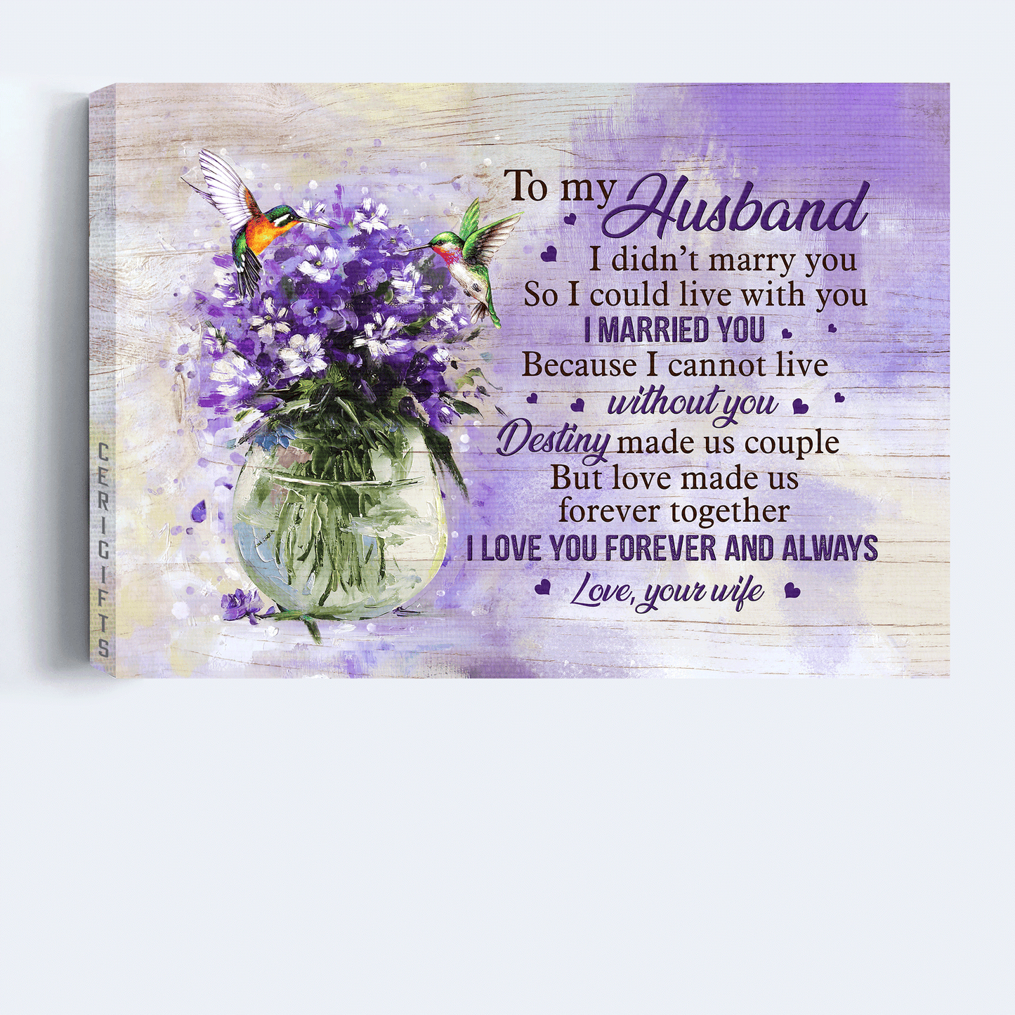 Gift For Husband Landscape Canvas - To My Husband, Purple Flower Painting, Colorful Hummingbird, Couple Canvas - Valentine's Day Gift For Couple, Spouse, Lover - I Love You Forever And Always