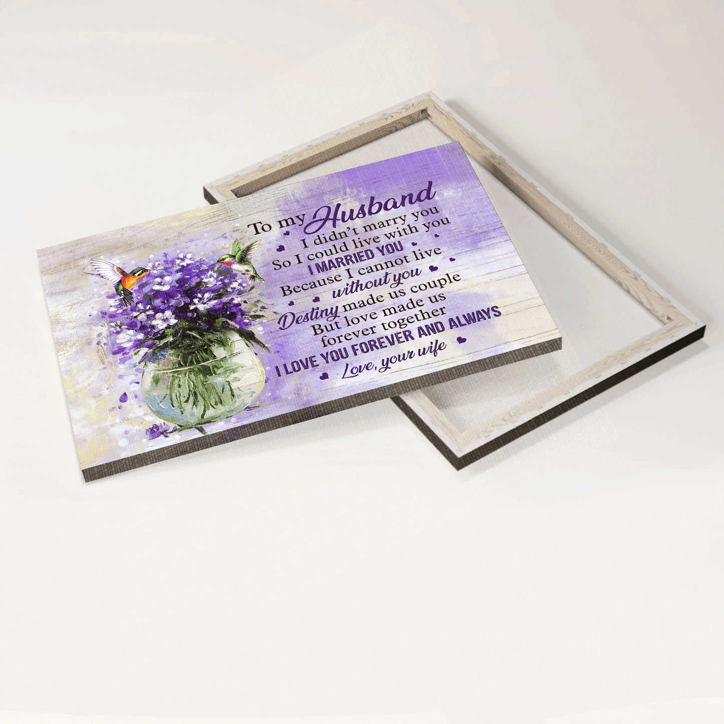 Gift For Husband Landscape Canvas - To My Husband, Purple Flower Painting, Colorful Hummingbird, Couple Canvas - Valentine's Day Gift For Couple, Spouse, Lover - I Love You Forever And Always