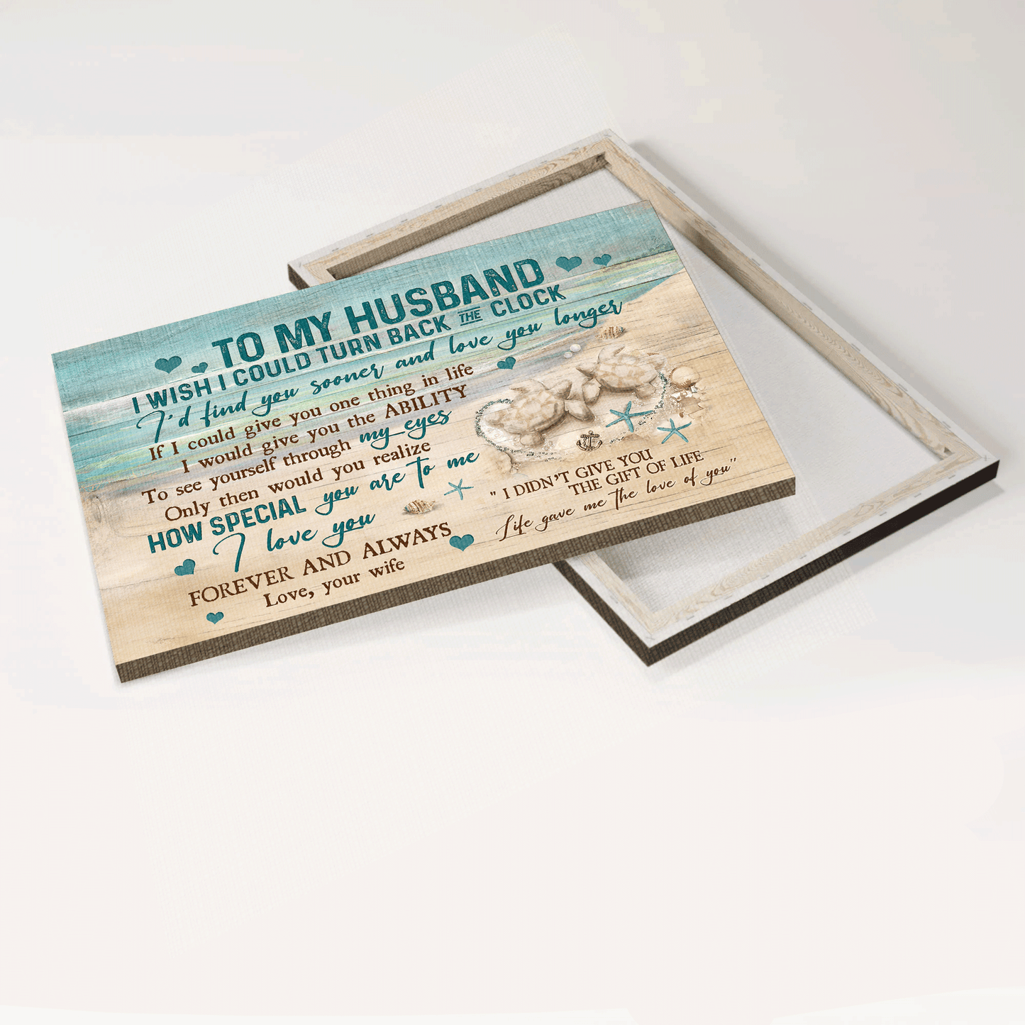 Gift For Husband Landscape Canvas - To My Husband, Sand Turtle, Sand Beach, Couple Canvas - Valentine's Day Gift For Couple, Spouse, Lover - Life Gave Me The Love Of You