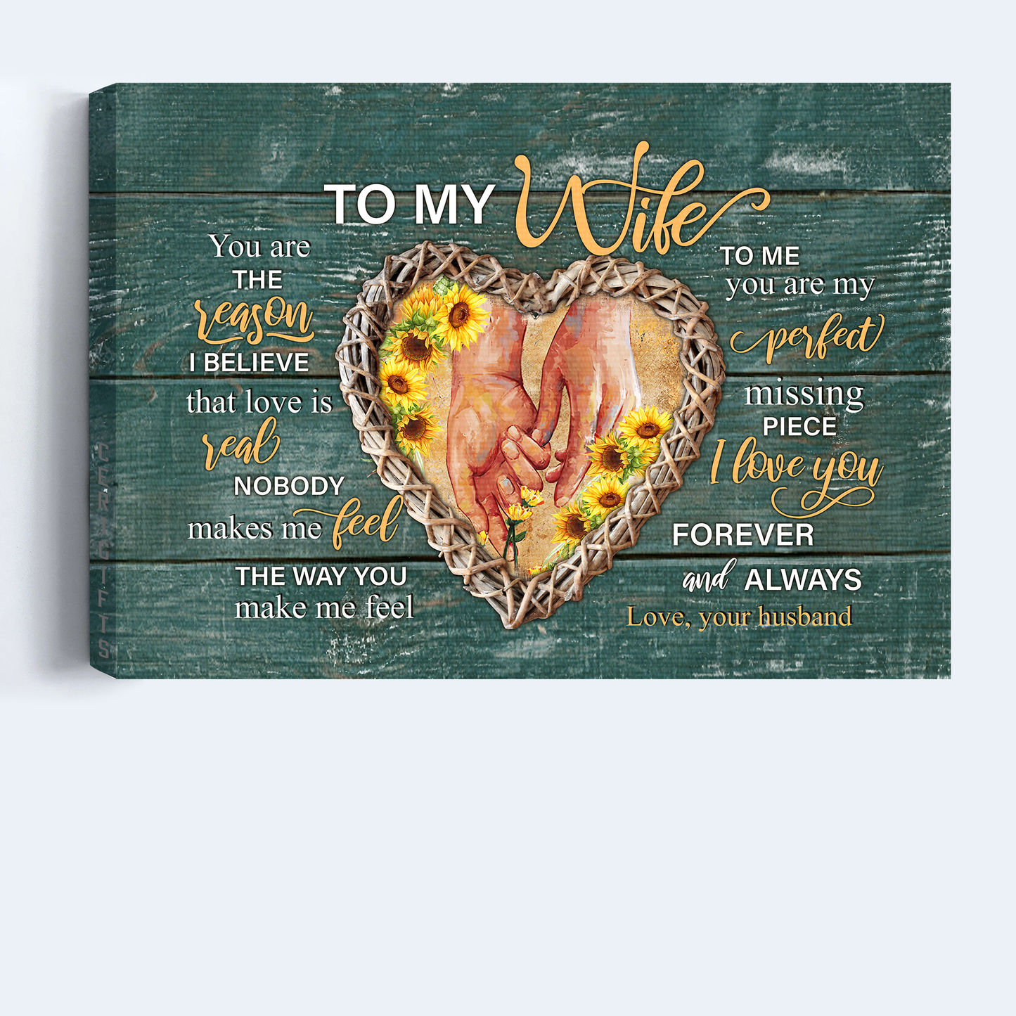 Gift For Wife Landscape Canvas - To My Wife, Heart Shape, Holding Hands, Sunflower Canvas - Valentine's Day Gift For Couple, Spouse, Lover - You Are The Reason I Believe That Love Is Real - Couple Canvas