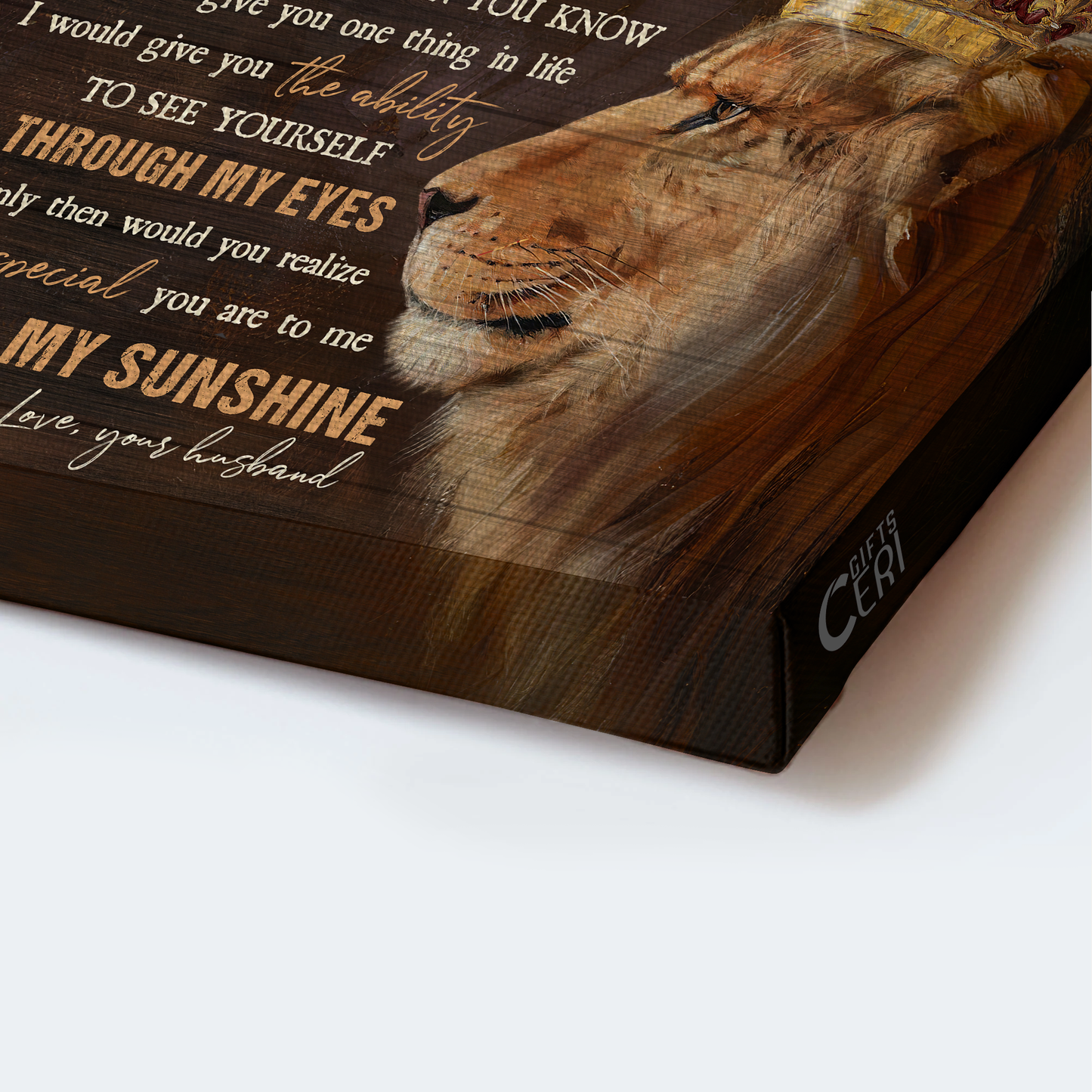 Gift For Wife Landscape Canvas - To My Wife, Lion King, Lion Queen, Golden Crown Canvas - Valentine's Day Gift For Couple, Spouse, Lover - You Are My Sunshine - Family Canvas