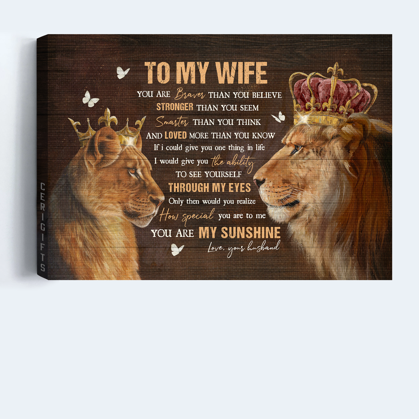 Gift For Wife Landscape Canvas - To My Wife, Lion King, Lion Queen, Golden Crown Canvas - Valentine's Day Gift For Couple, Spouse, Lover - You Are My Sunshine - Family Canvas