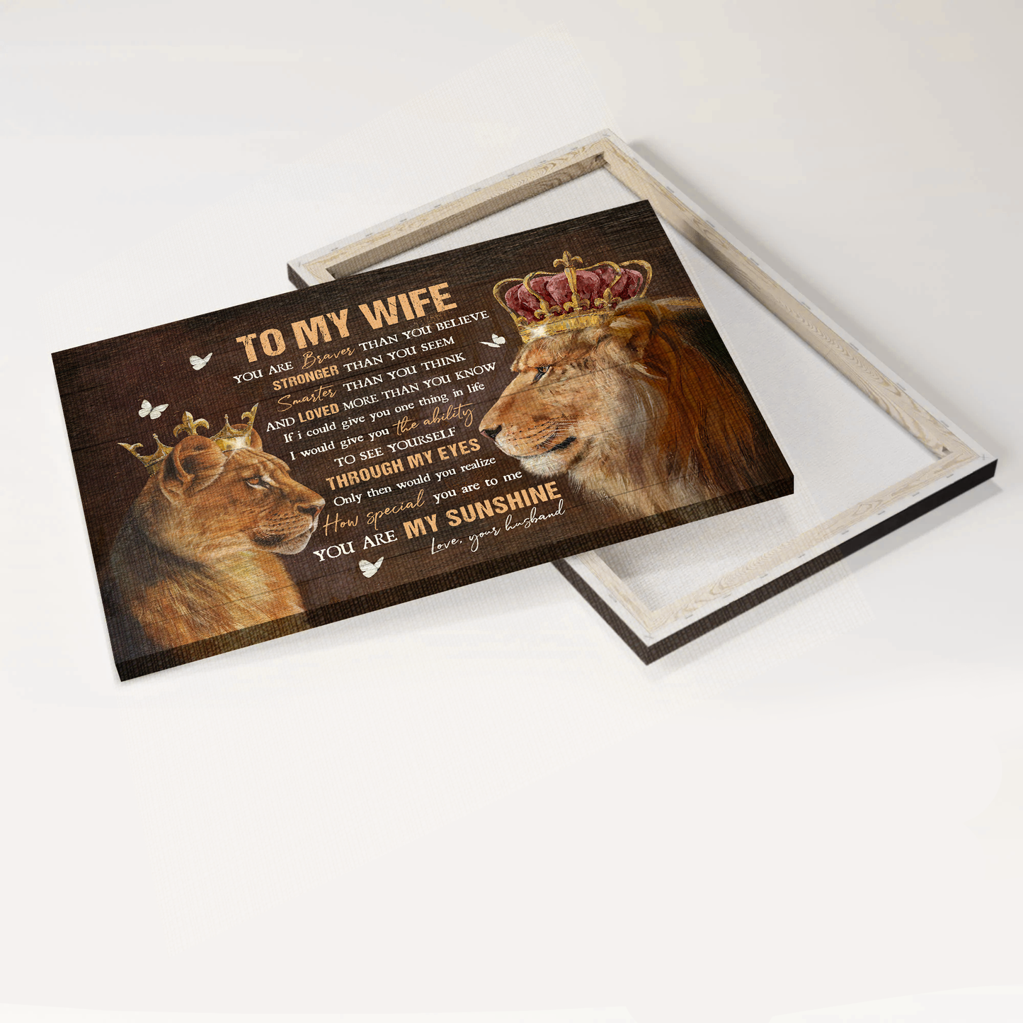 Gift For Wife Landscape Canvas - To My Wife, Lion King, Lion Queen, Golden Crown Canvas - Valentine's Day Gift For Couple, Spouse, Lover - You Are My Sunshine - Family Canvas