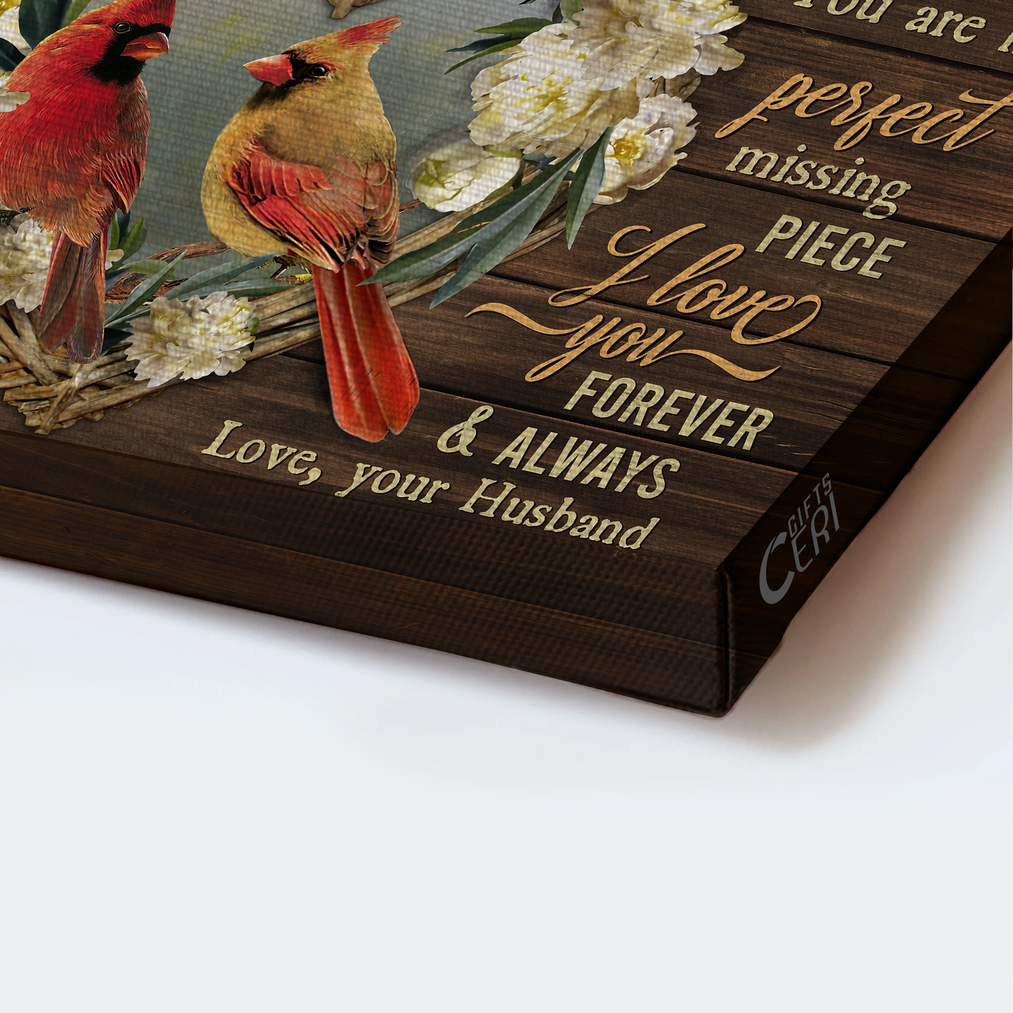Gift For Wife Landscape Canvas - To My Wife, Perfect Cardinal Couple, Lovely Floribunda Canvas - Valentine's Day Gift For Couple, Spouse, Lover - You Are My Perfect Missing Piece - Family Canvas