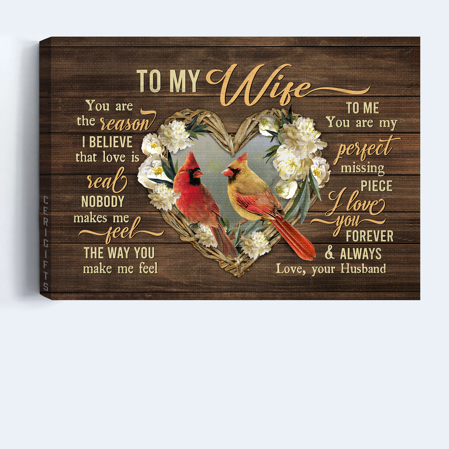 Gift For Wife Landscape Canvas - To My Wife, Perfect Cardinal Couple, Lovely Floribunda Canvas - Valentine's Day Gift For Couple, Spouse, Lover - You Are My Perfect Missing Piece - Family Canvas