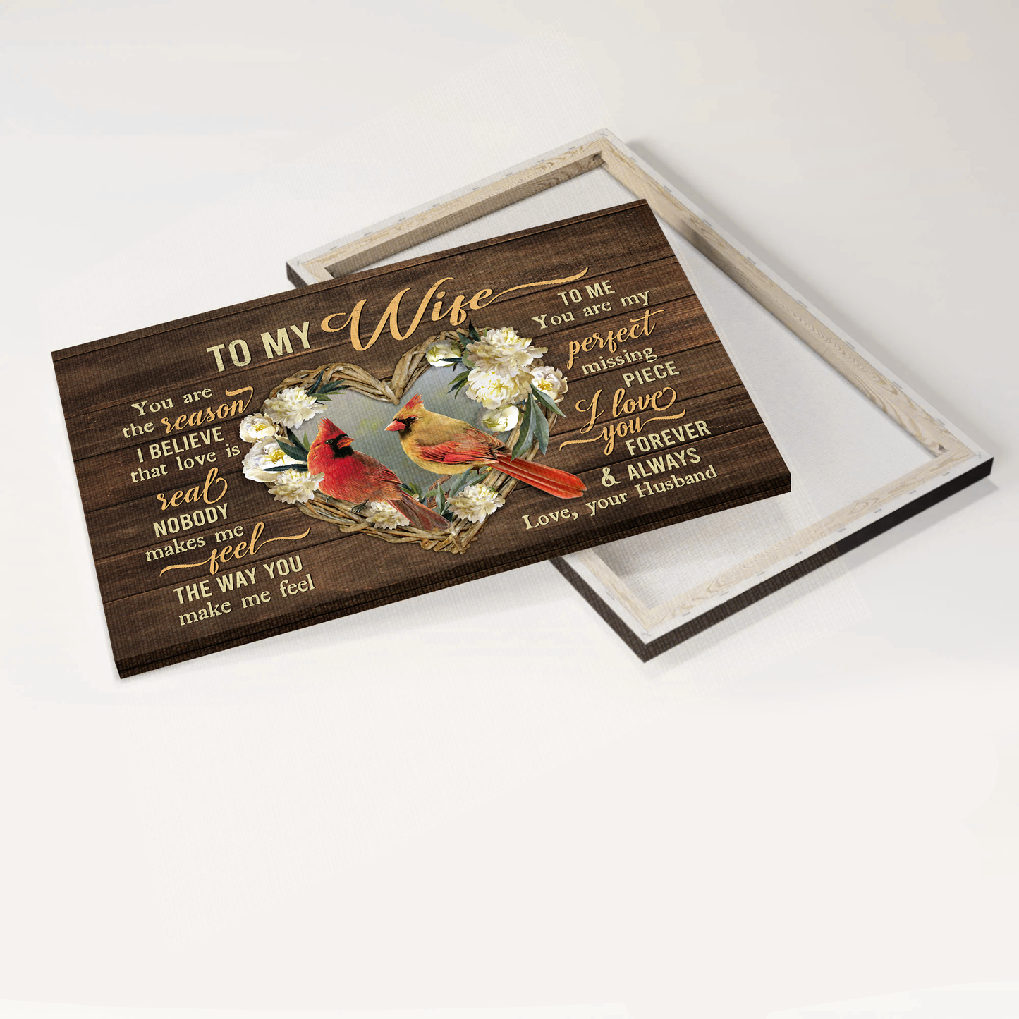 Gift For Wife Landscape Canvas - To My Wife, Perfect Cardinal Couple, Lovely Floribunda Canvas - Valentine's Day Gift For Couple, Spouse, Lover - You Are My Perfect Missing Piece - Family Canvas