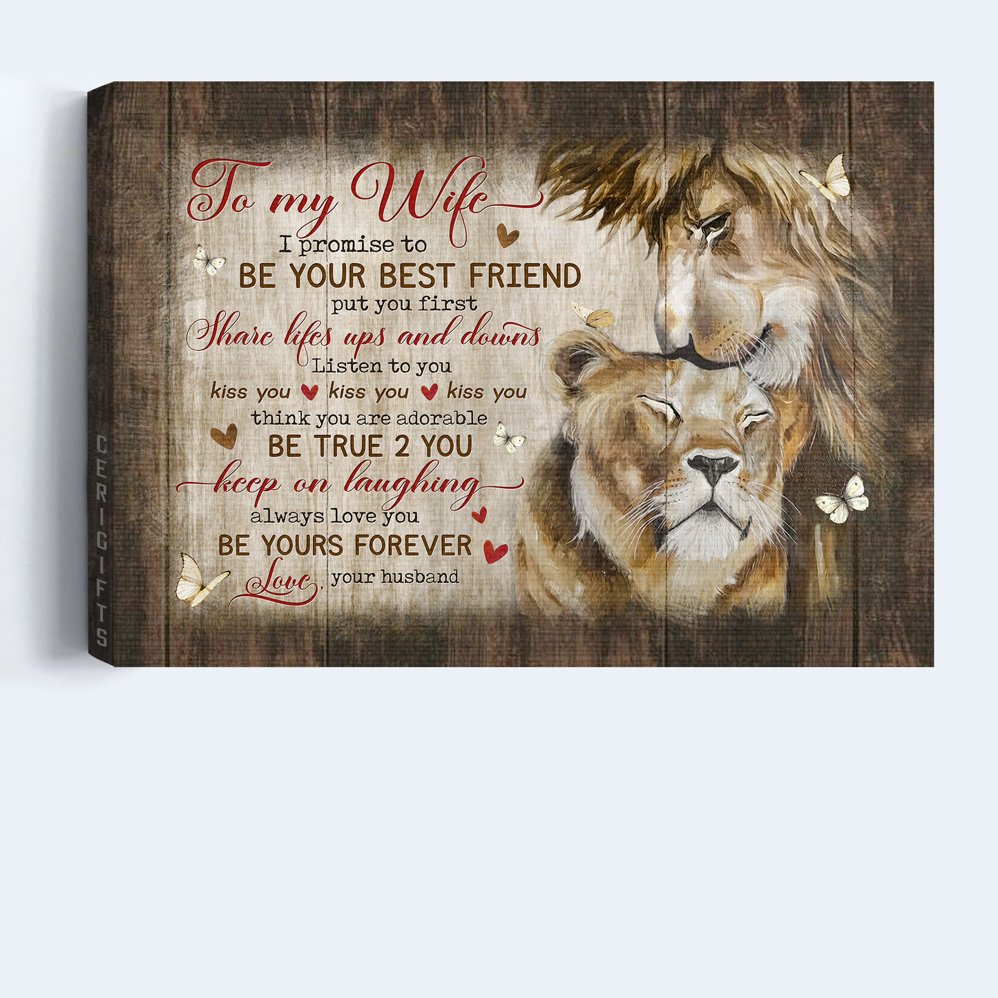 Gift For Wife Landscape Canvas - To my wife, Sweet painting, Lion drawing Canvas - Valentine's Day Gift For Couple, Spouse, Lover - I promise to be your best friend