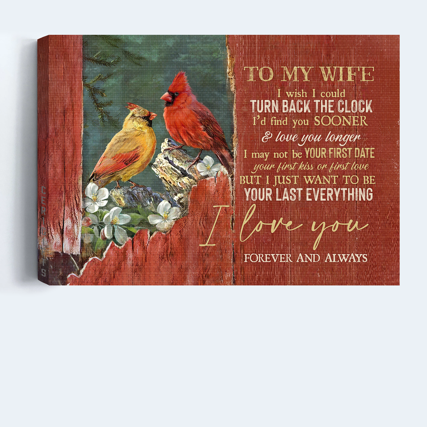 Gift For Wife Landscape Canvas - To My Wife, White Jasmine, Cardinal Drawing Canvas - Valentine's Day Gift For Couple, Spouse, Lover - I Love You Forever And Always