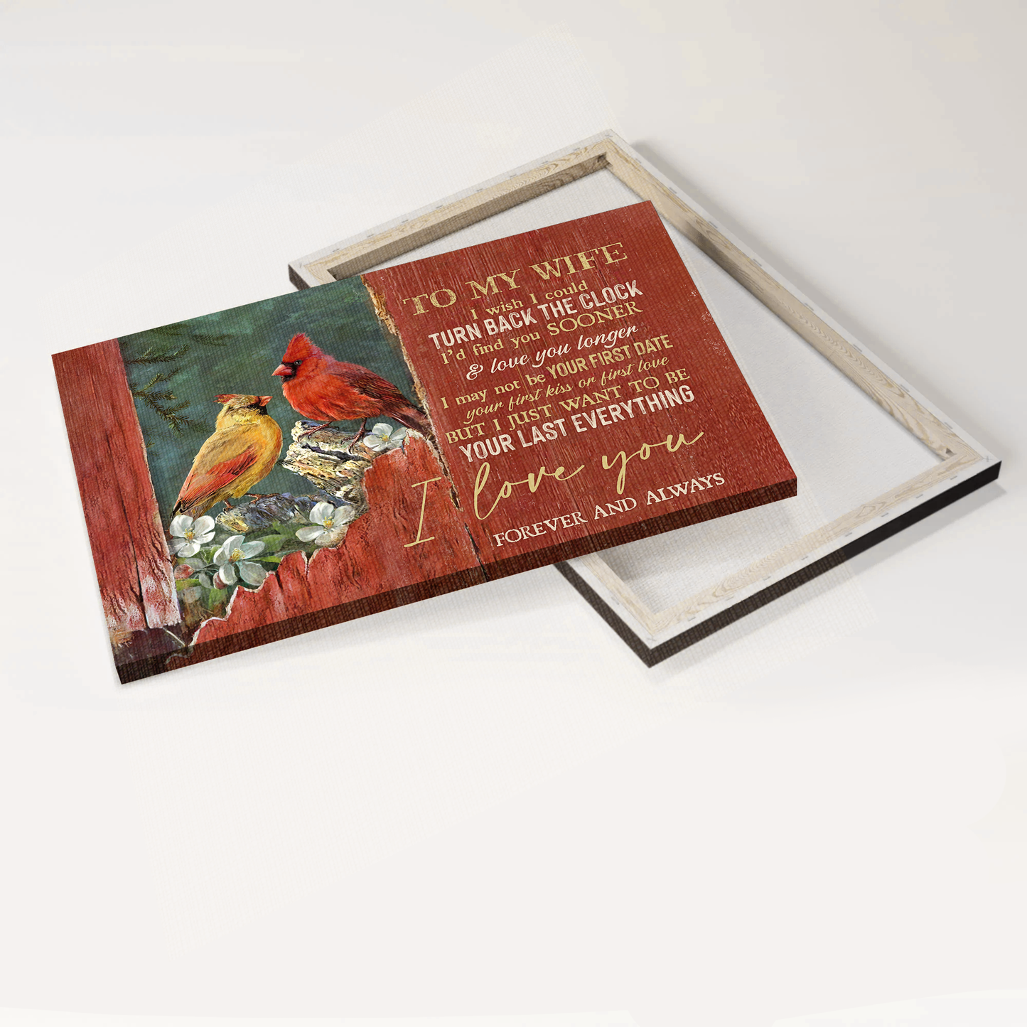 Gift For Wife Landscape Canvas - To My Wife, White Jasmine, Cardinal Drawing Canvas - Valentine's Day Gift For Couple, Spouse, Lover - I Love You Forever And Always