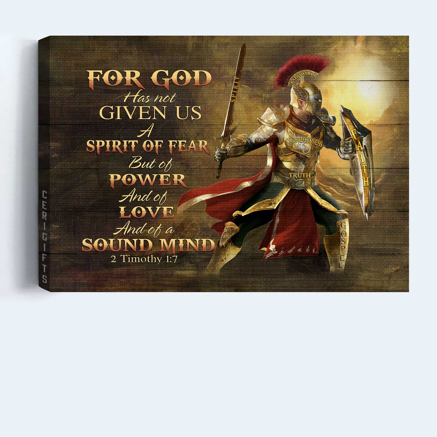Jesus Landscape Canvas- Amazing Knight Drawing, Sunset Canvas- Gift For Christian- For God Has Not Given Us A Spirit Of Fear