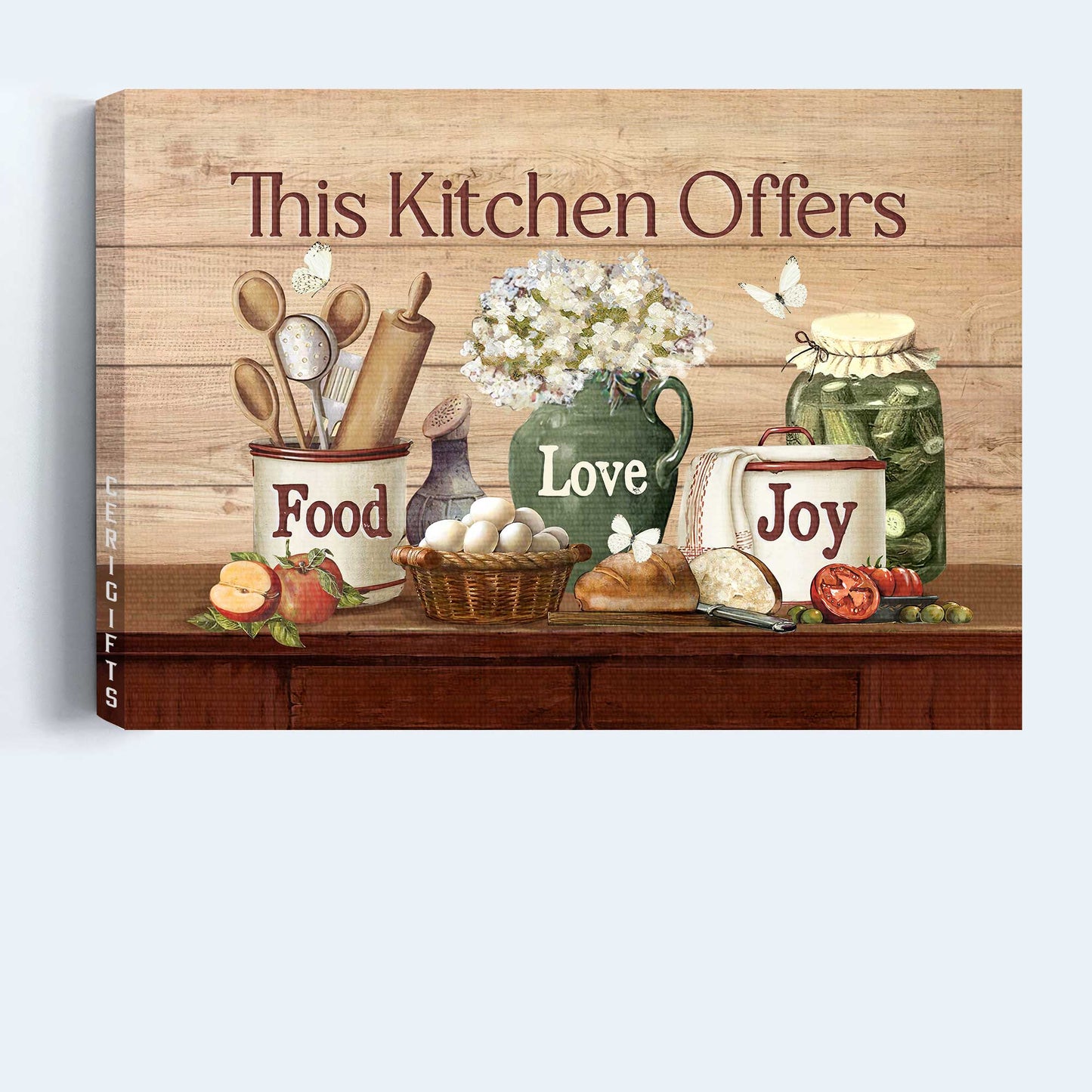 Jesus Landscape Canvas - Vintage House, White Flower, Kitchen Utensils Canvas - Gift For Christian - This Kitchen Offers Food Canvas