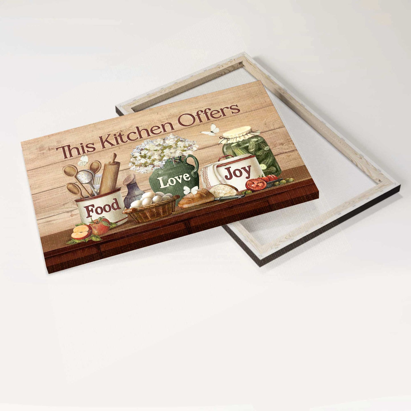 Jesus Landscape Canvas - Vintage House, White Flower, Kitchen Utensils Canvas - Gift For Christian - This Kitchen Offers Food Canvas