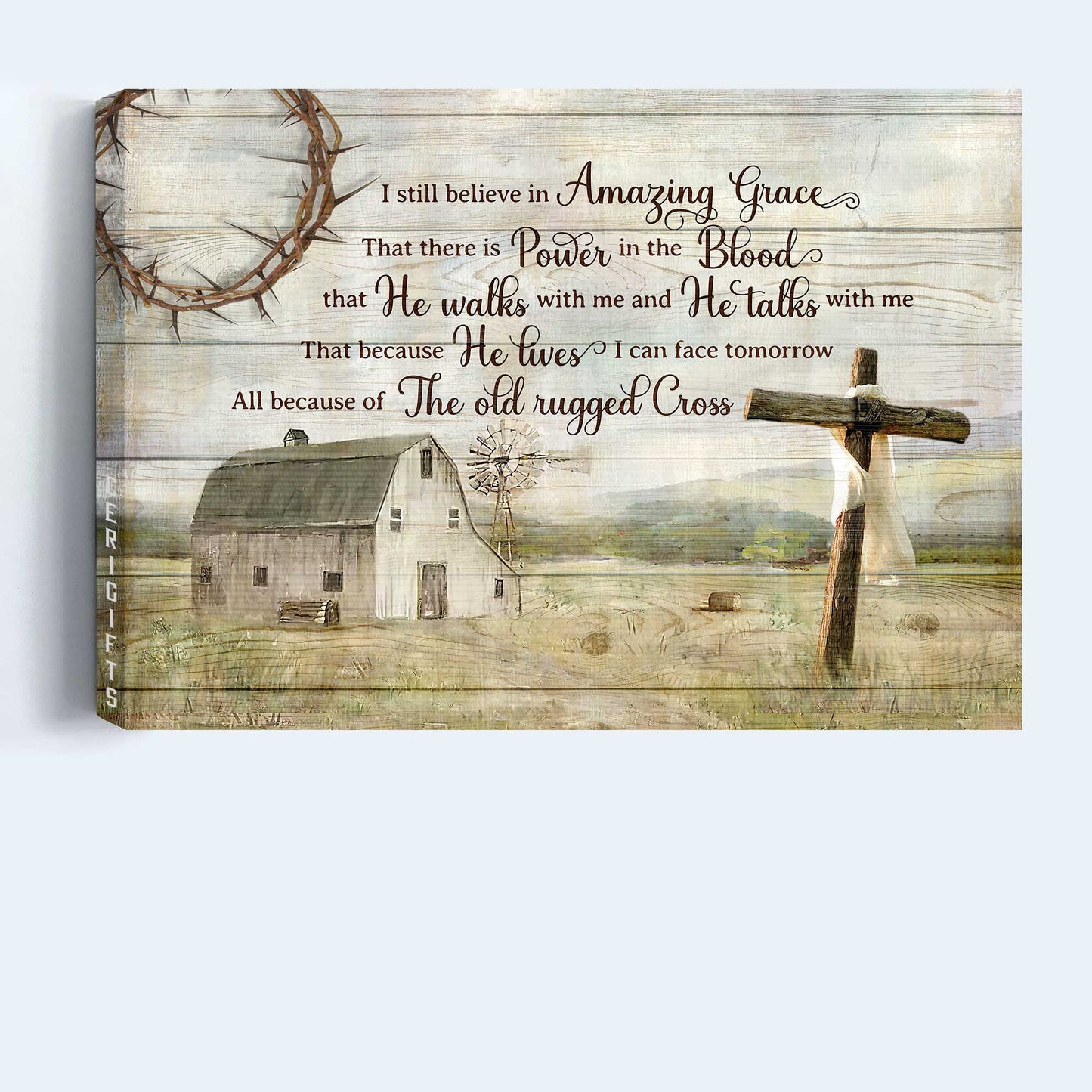 Jesus Landscape Canvas - Vintage house, Wooden cross, Tranquil Farm Canvas - Gift For Christian - I still believe in amazing grace