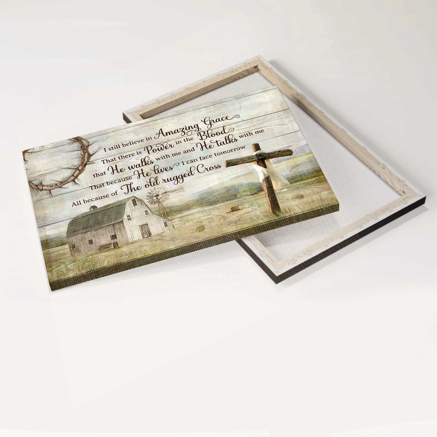 Jesus Landscape Canvas - Vintage house, Wooden cross, Tranquil Farm Canvas - Gift For Christian - I still believe in amazing grace