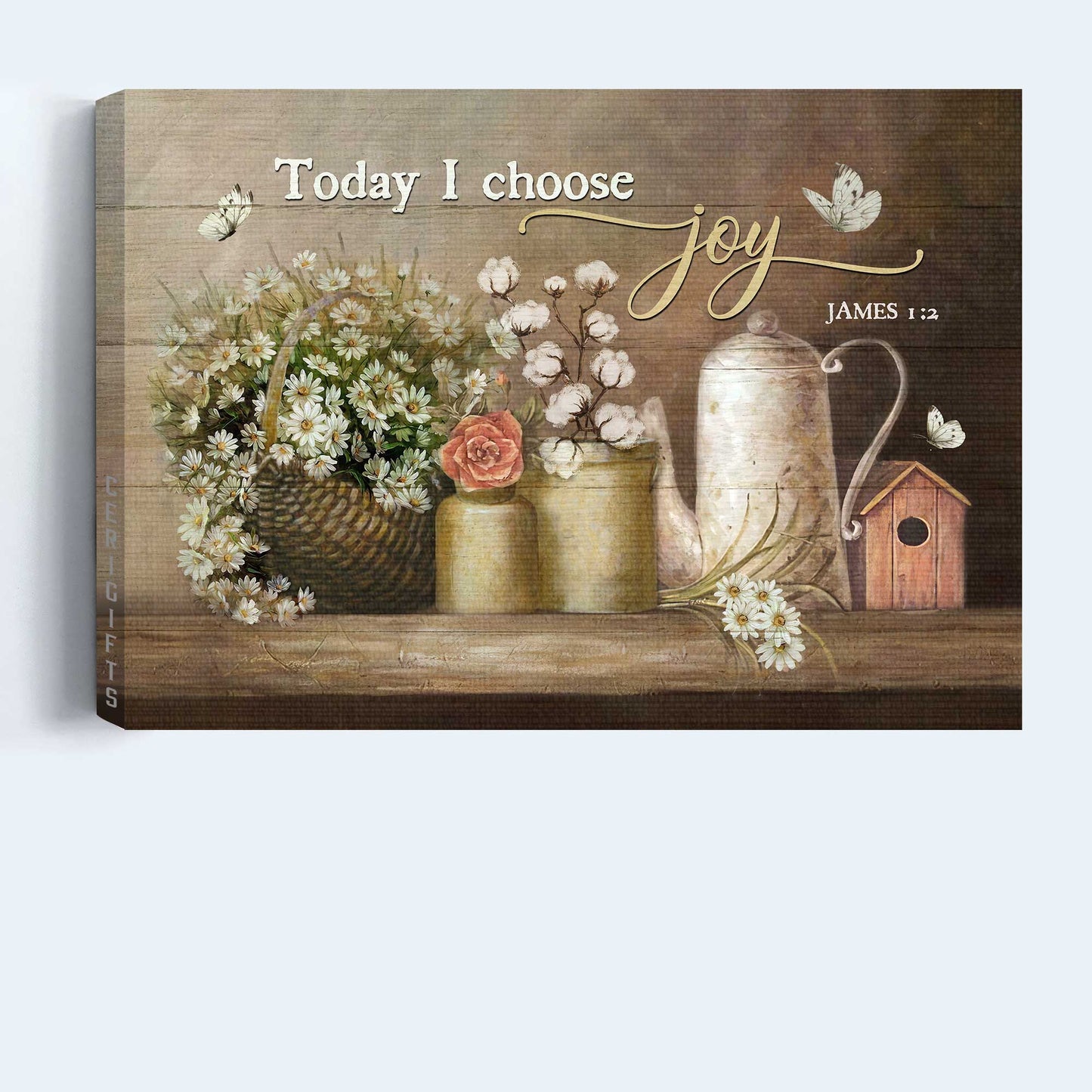 Jesus Landscape Canvas - Vintage Kitchen, Daisy Flower, White Butterfly Canvas - Gift For Christian - Today I Choose Joy Canvas