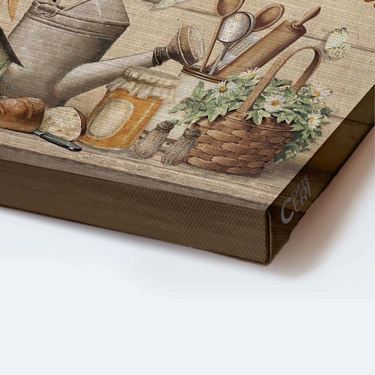 Jesus Landscape Canvas - Vintage Kitchen, Peaceful Drawing Canvas - Gift For Christian - Gather Here With Grateful Hearts Canvas