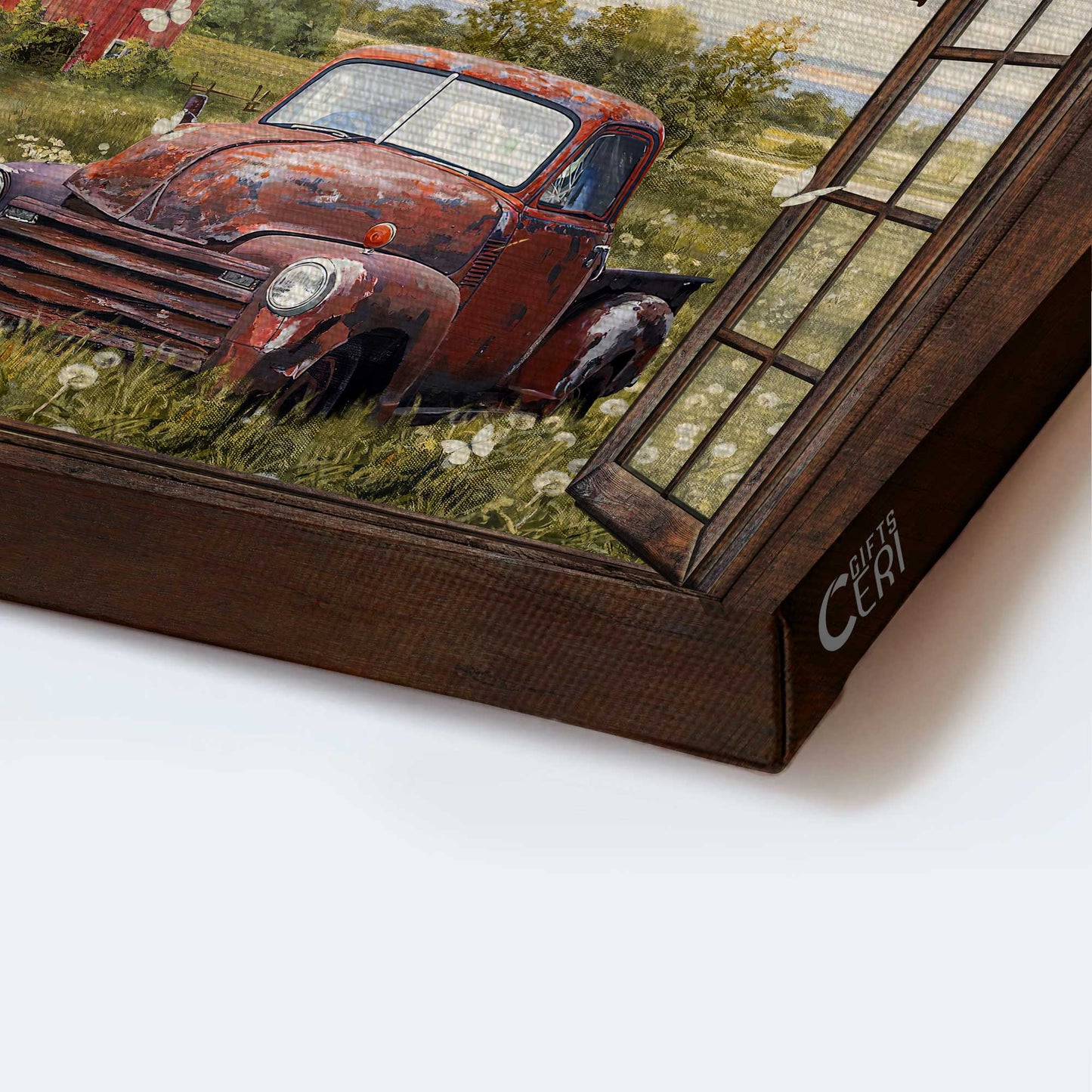 Jesus Landscape Canvas - Vintage Ladybug Car, Dandelion Garden, Beautiful Farm Canvas - Gift For Christian - Country Roads Take Me Home Canvas