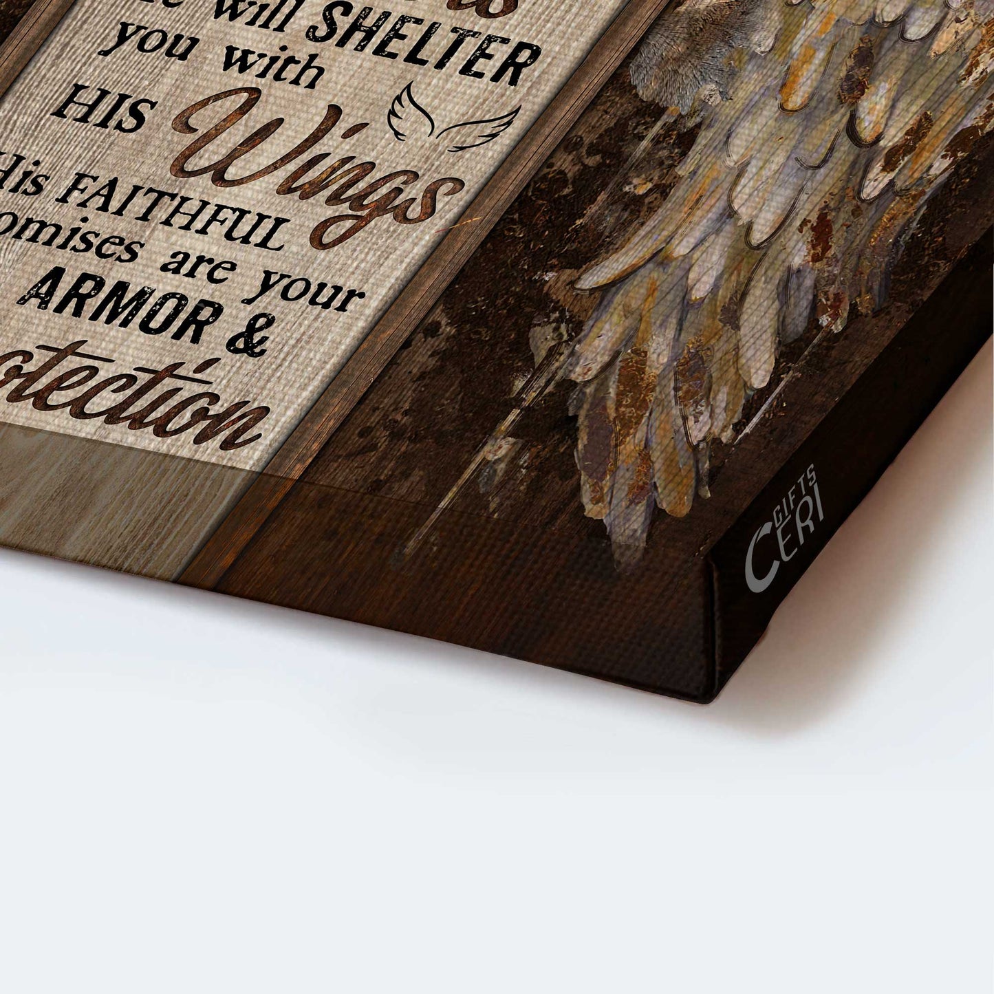 Jesus Landscape Canvas - Vintage Wings, Christian Gift, Bible Verse Canvas - Gift For Christian - He Will Cover You With His Feathers Canvas