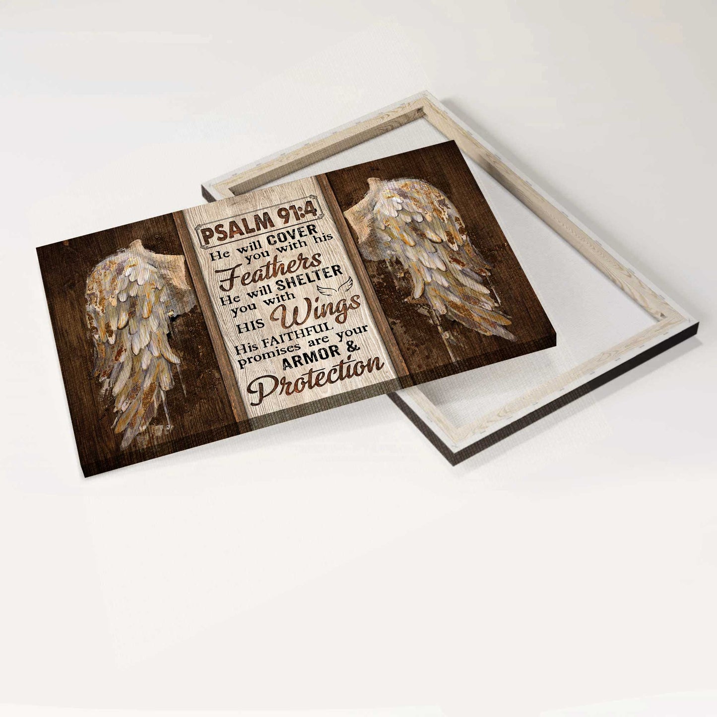 Jesus Landscape Canvas - Vintage Wings, Christian Gift, Bible Verse Canvas - Gift For Christian - He Will Cover You With His Feathers Canvas