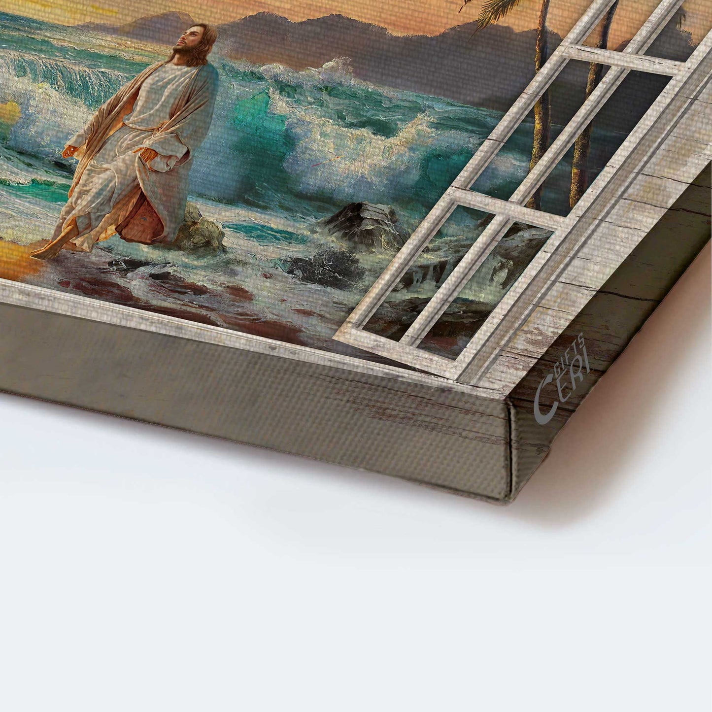 Jesus Landscape Canvas - Walk With Jesus, Sunset On The Beach, The Beautiful Sea, Window Frame Canvas - Gift For Christian
