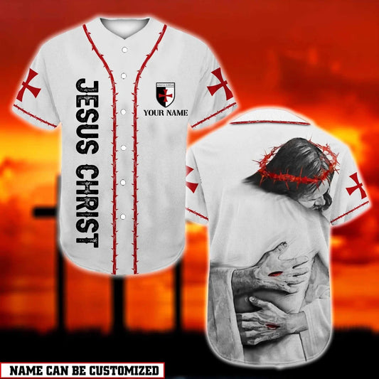 Personalized Jesus Baseball Jersey - God Hug Baseball Jersey - Gift For Christians - God Is Love Custom Printed 3D Baseball Jersey Shirt For Men Women