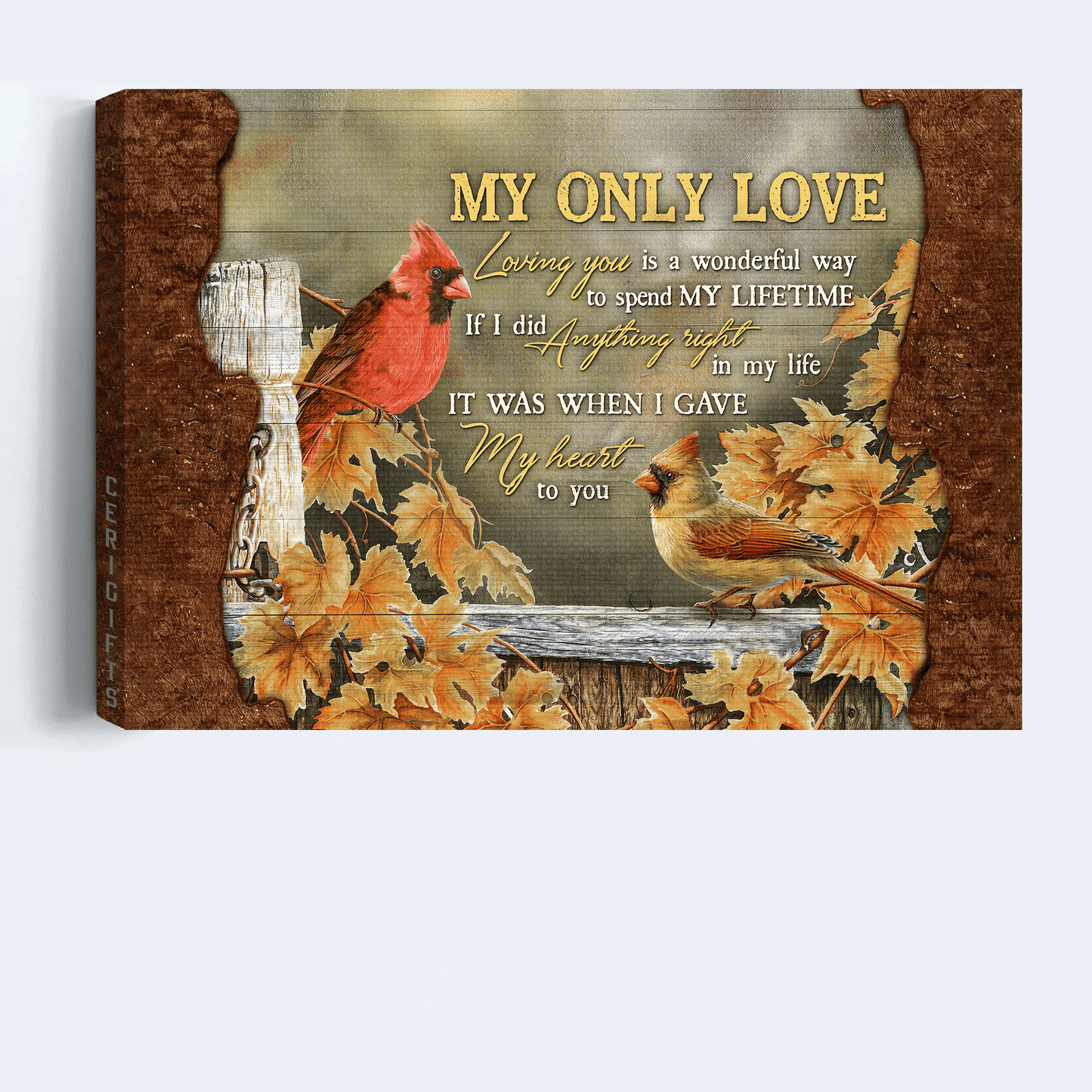 Couple Landscape Canvas - Watercolor Cardinal, Maple Forest Canvas - Gift For Couple, Spouse, Lover, Husband, Wife, Boyfriend, Girlfriend - Loving You Is A Wonderful Way