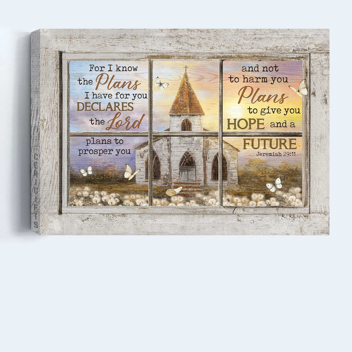Jesus Landscape Canvas - White Church, Dandelion, Sunset View Canvas - Gift For Christian - For I Know The Plans Canvas