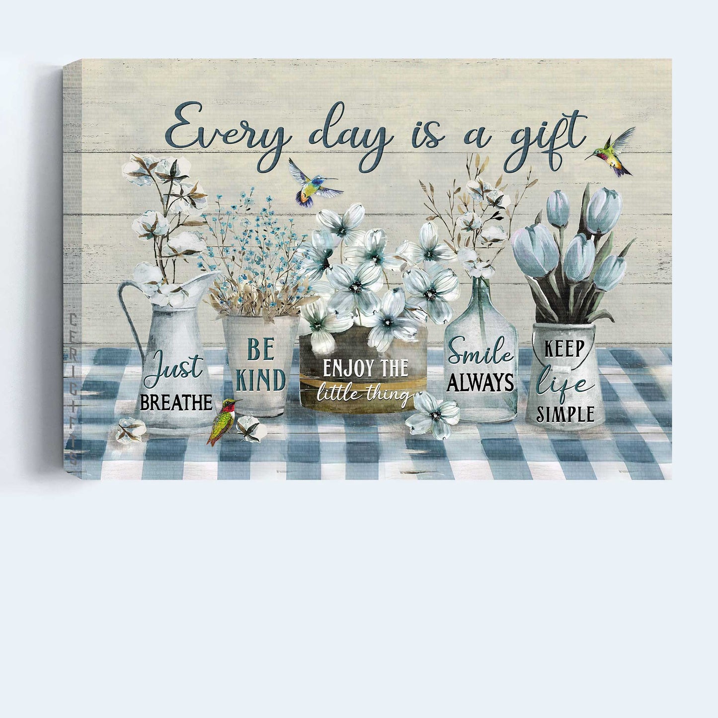 Jesus Landscape Canvas - White Cotton Flower, Blue Tulip, Colorful Hummingbird Canvas - Gift For Christian - Every Day Is A Gift Canvas