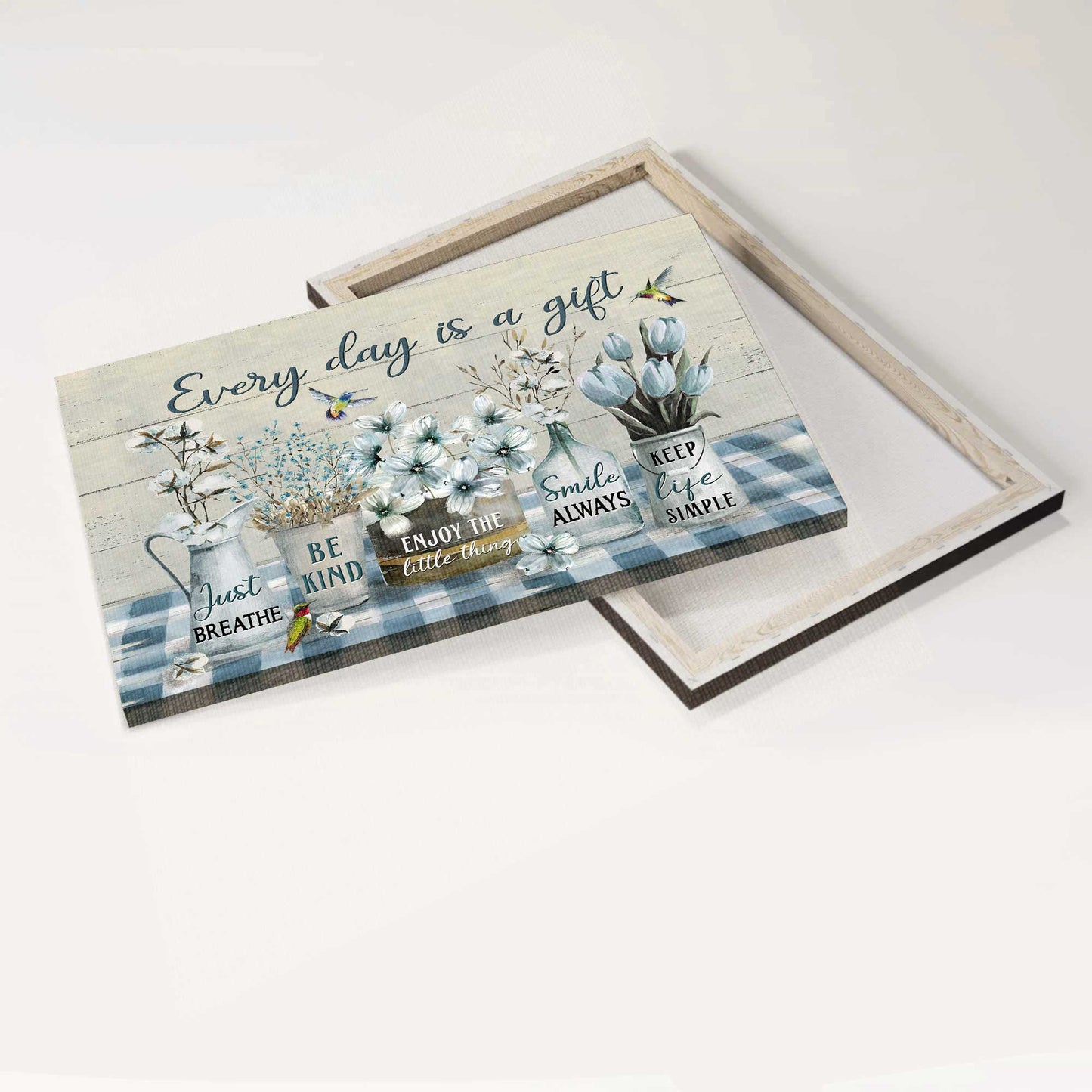Jesus Landscape Canvas - White Cotton Flower, Blue Tulip, Colorful Hummingbird Canvas - Gift For Christian - Every Day Is A Gift Canvas