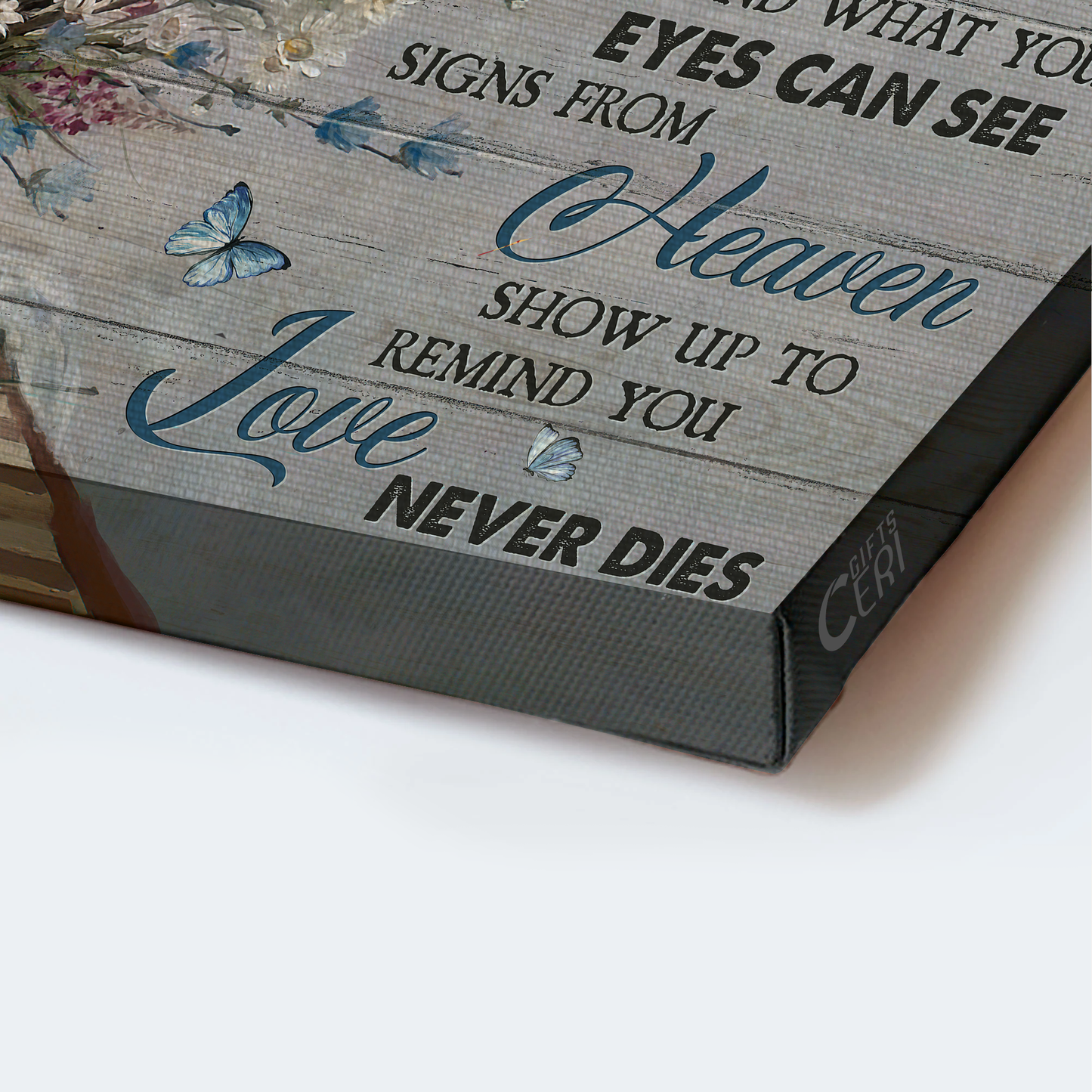 Heaven Landscape Canvas - White Daisy Drawing, Pink Flower, Beautiful Butterfly Memorial Canvas - Memorial Gift For Member Family - Signs From Heaven Show Up To Remind You Love Never Dies