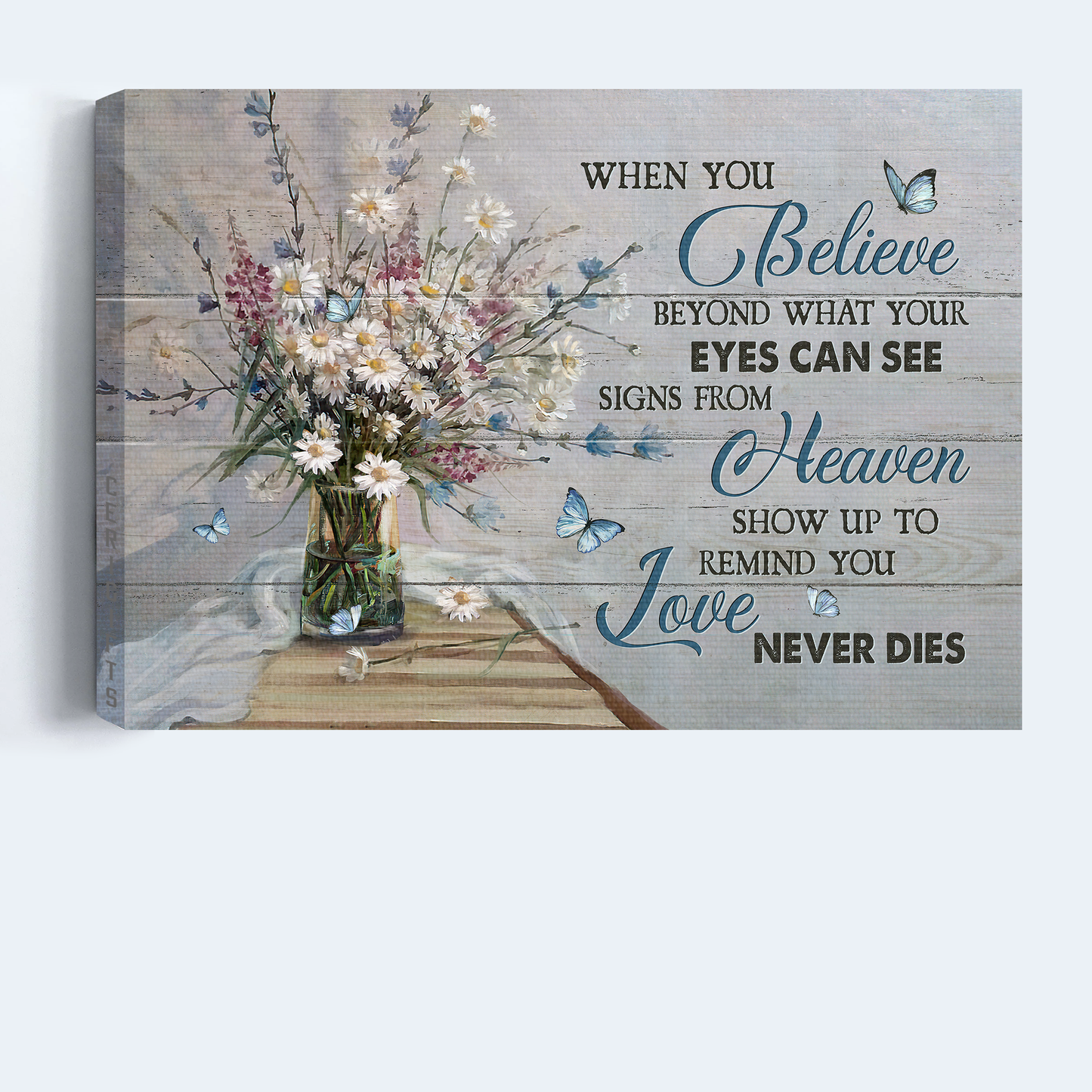 Heaven Landscape Canvas - White Daisy Drawing, Pink Flower, Beautiful Butterfly Memorial Canvas - Memorial Gift For Member Family - Signs From Heaven Show Up To Remind You Love Never Dies