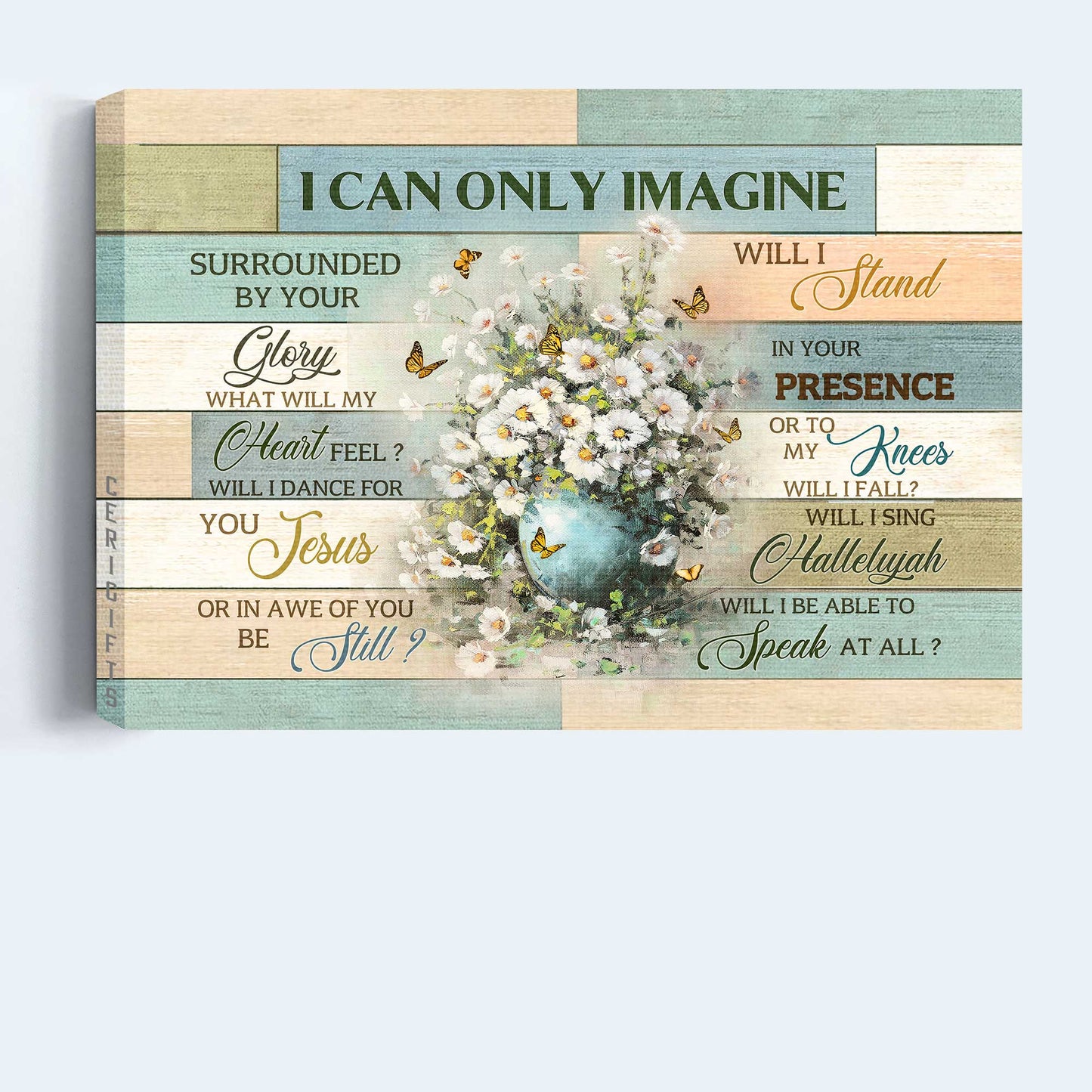 Jesus Landscape Canvas - White Daisy, Monarch Butterfly, Flower Vase Canvas - Gift For Christian - I Can Only Imagine Canvas
