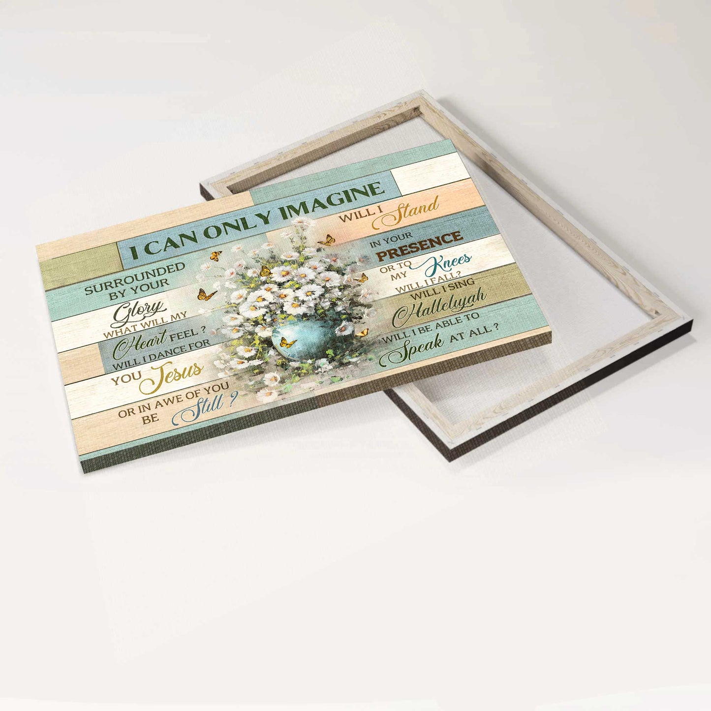 Jesus Landscape Canvas - White Daisy, Monarch Butterfly, Flower Vase Canvas - Gift For Christian - I Can Only Imagine Canvas