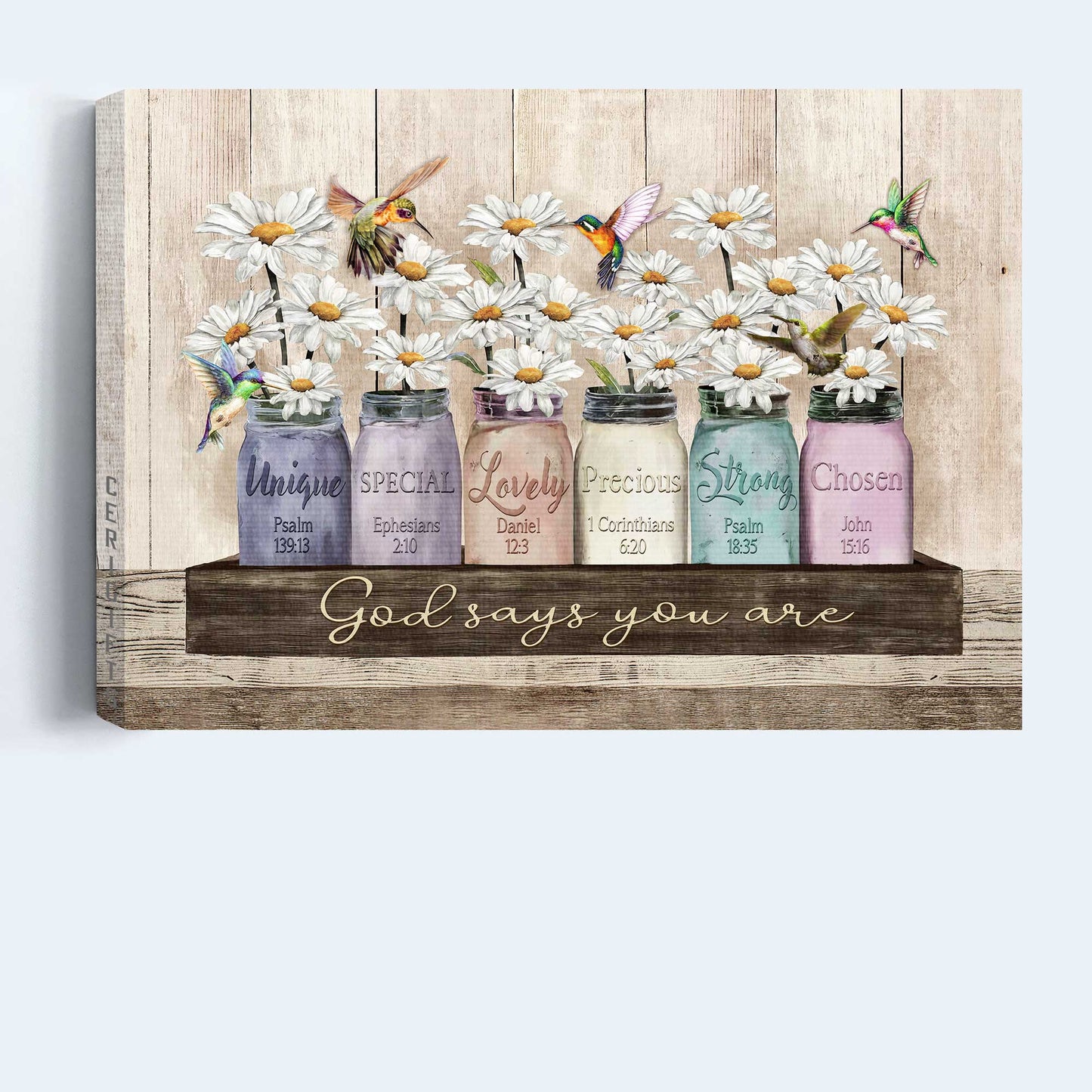 Jesus Landscape Canvas - White Daisy Painting, Colorful Hummingbird Canvas - Gift For Christian - God Says You Are Special Canvas