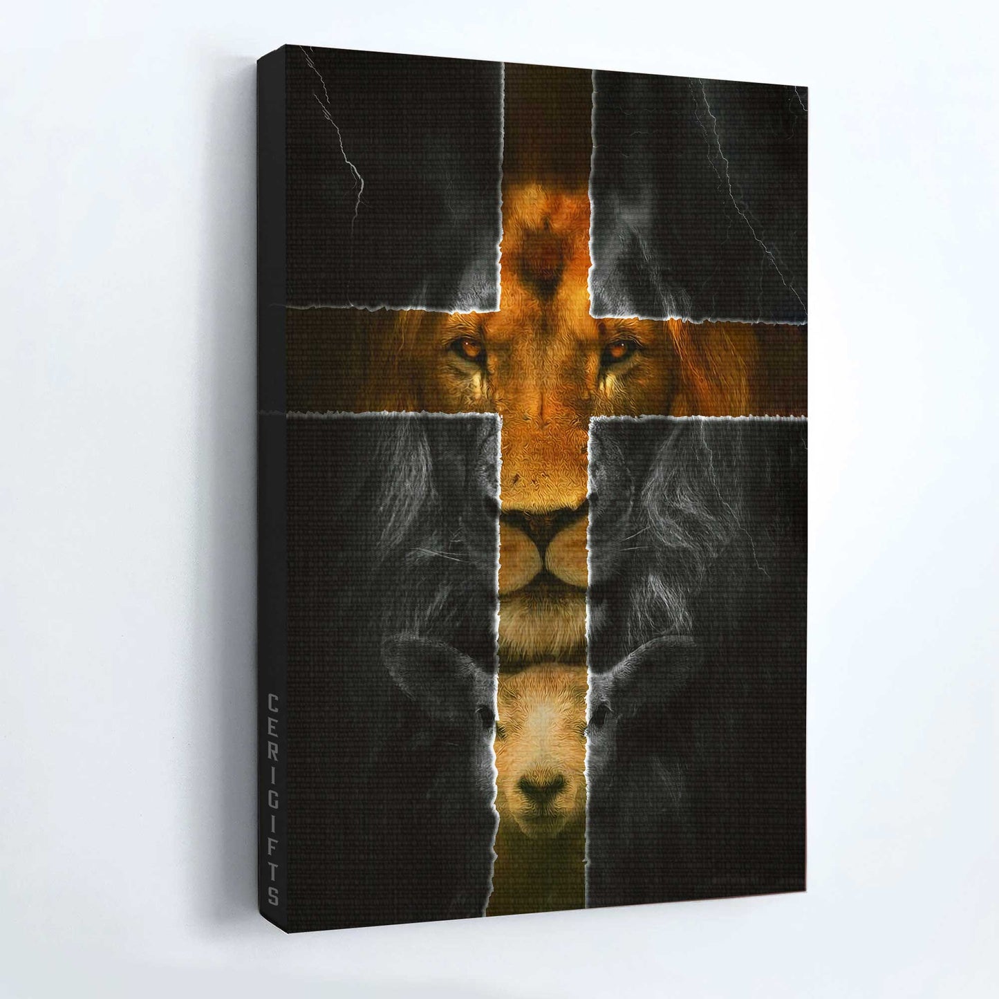 Jesus Portrait Canvas - Amazing lion, Lamb, Cross Portrait Canvas - Gift For Christian