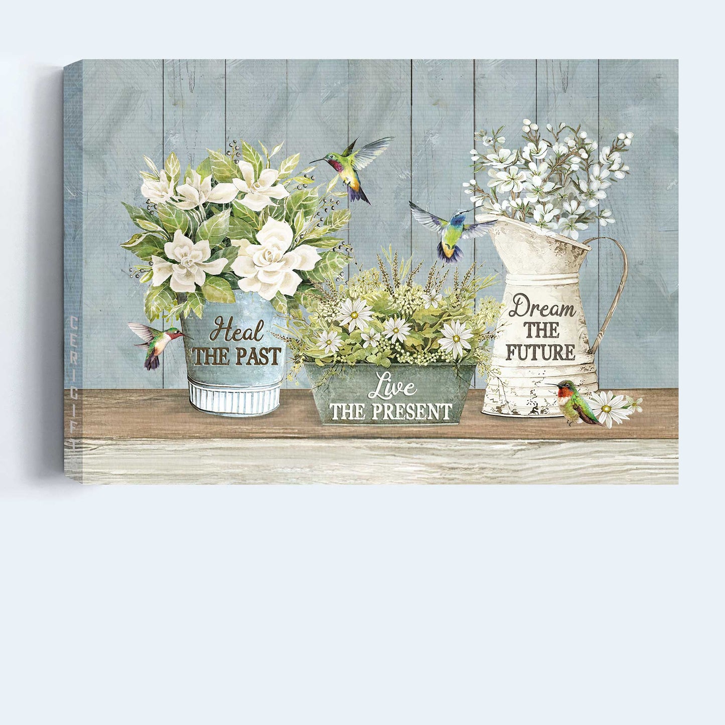 Jesus Landscape Canvas - White Flower Garden, Colorful Hummingbird Canvas - Gift For Christian - Heal The Past, Live The Present Canvas