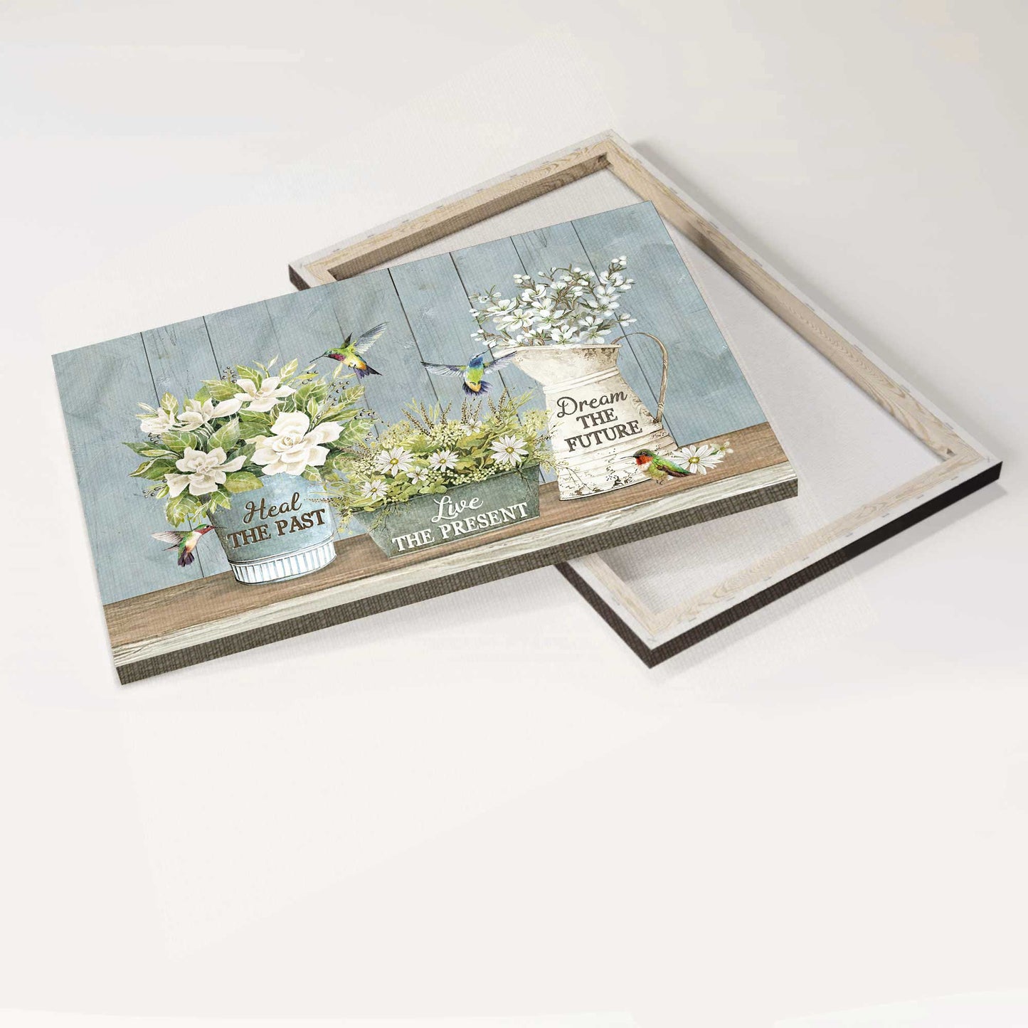 Jesus Landscape Canvas - White Flower Garden, Colorful Hummingbird Canvas - Gift For Christian - Heal The Past, Live The Present Canvas