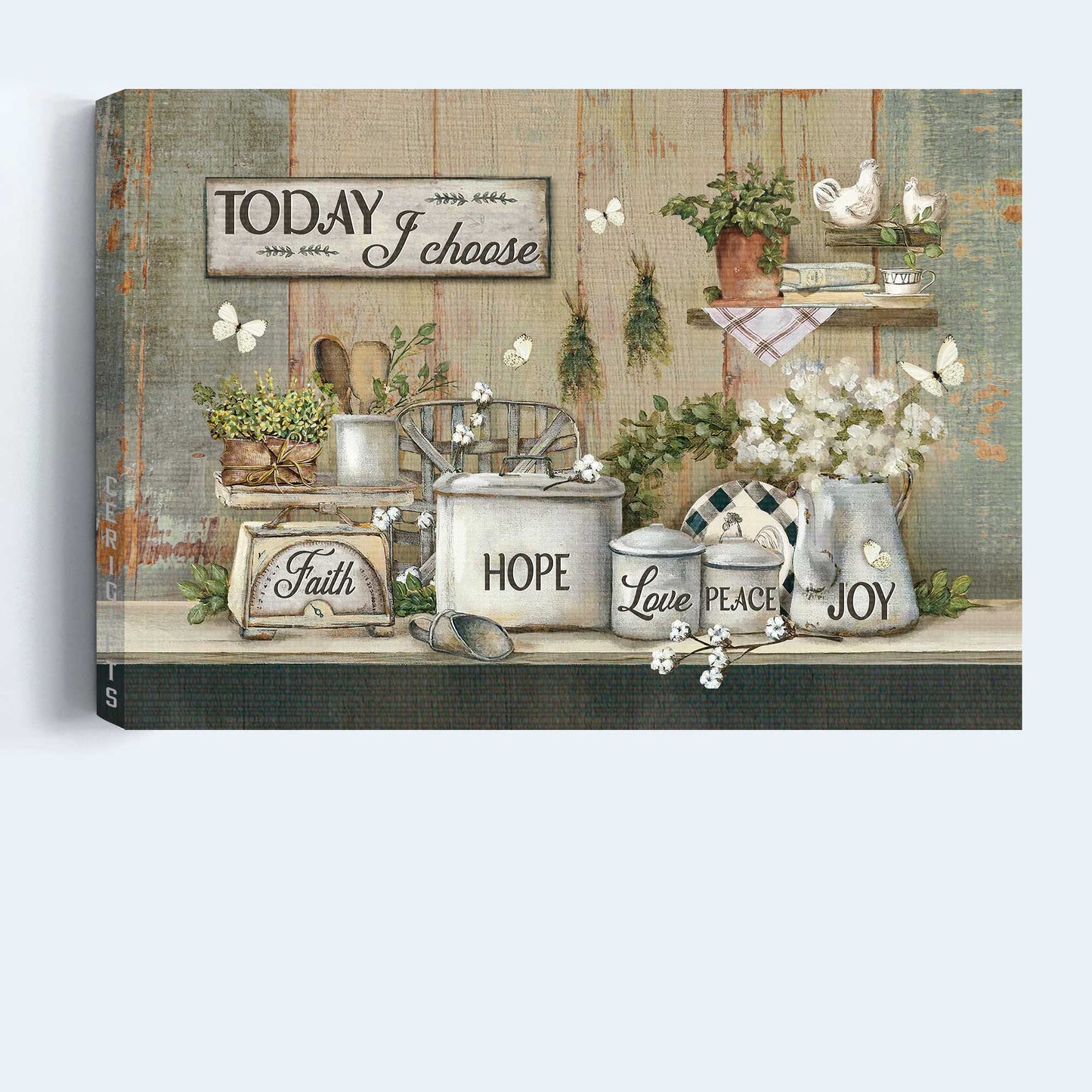 Jesus Landscape Canvas - White Flower, Green Kitchen, Pretty Butterfly Canvas - Gift For Christian - Today I Choose Joy Canvas