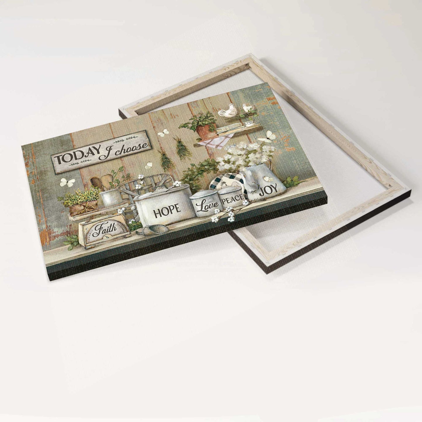 Jesus Landscape Canvas - White Flower, Green Kitchen, Pretty Butterfly Canvas - Gift For Christian - Today I Choose Joy Canvas