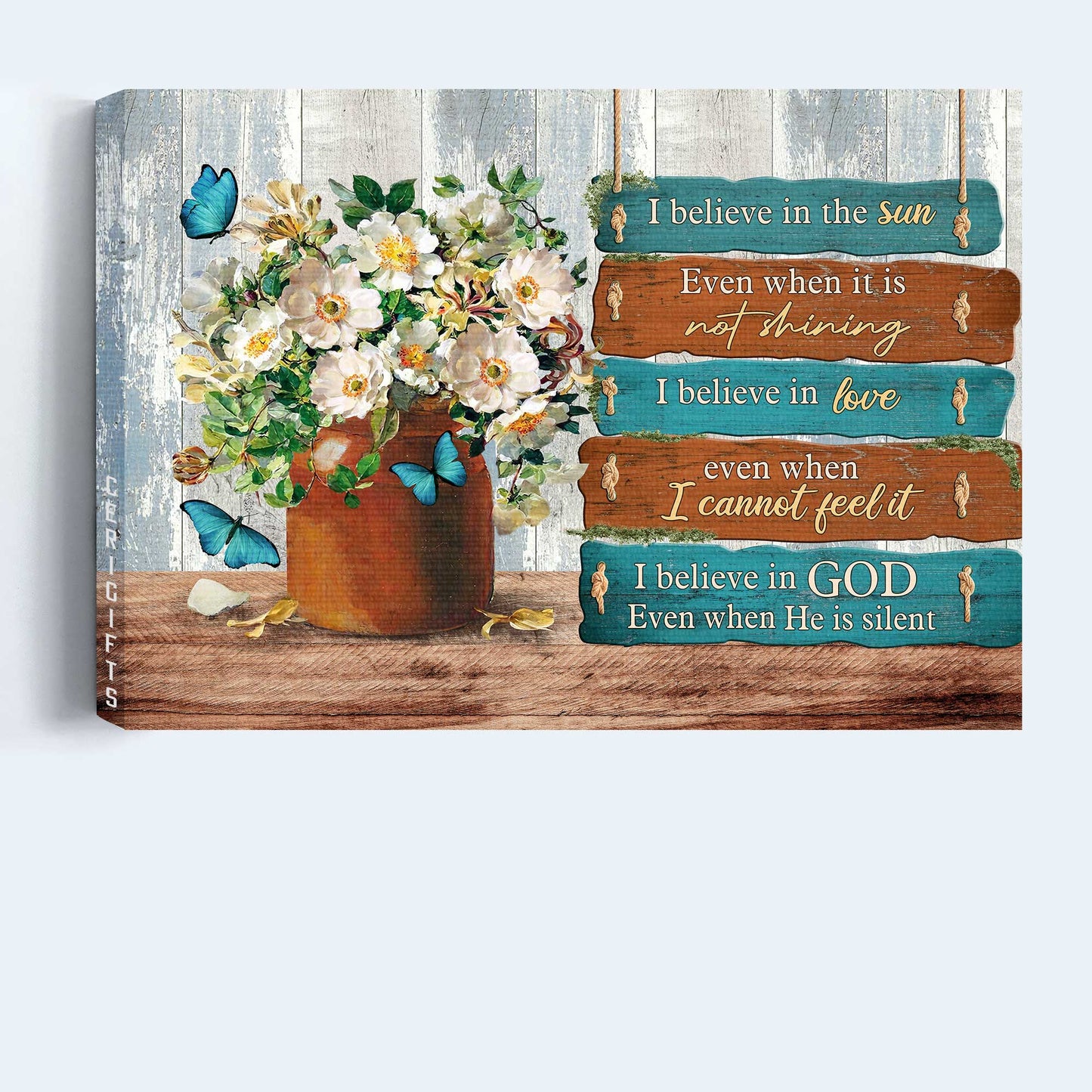 Jesus Landscape Canvas - White Flower Painting, Still Life Canvas - Gift For Christian - I Believe In God Even When He Is Silent Canvas