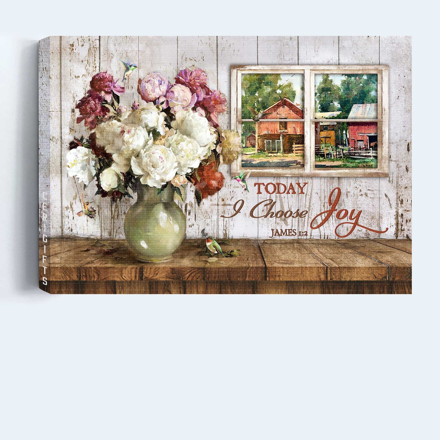 Jesus Landscape Canvas - White Flower Painting, Wooden Window Canvas - Gift For Christian - Today I Choose Joy Canvas