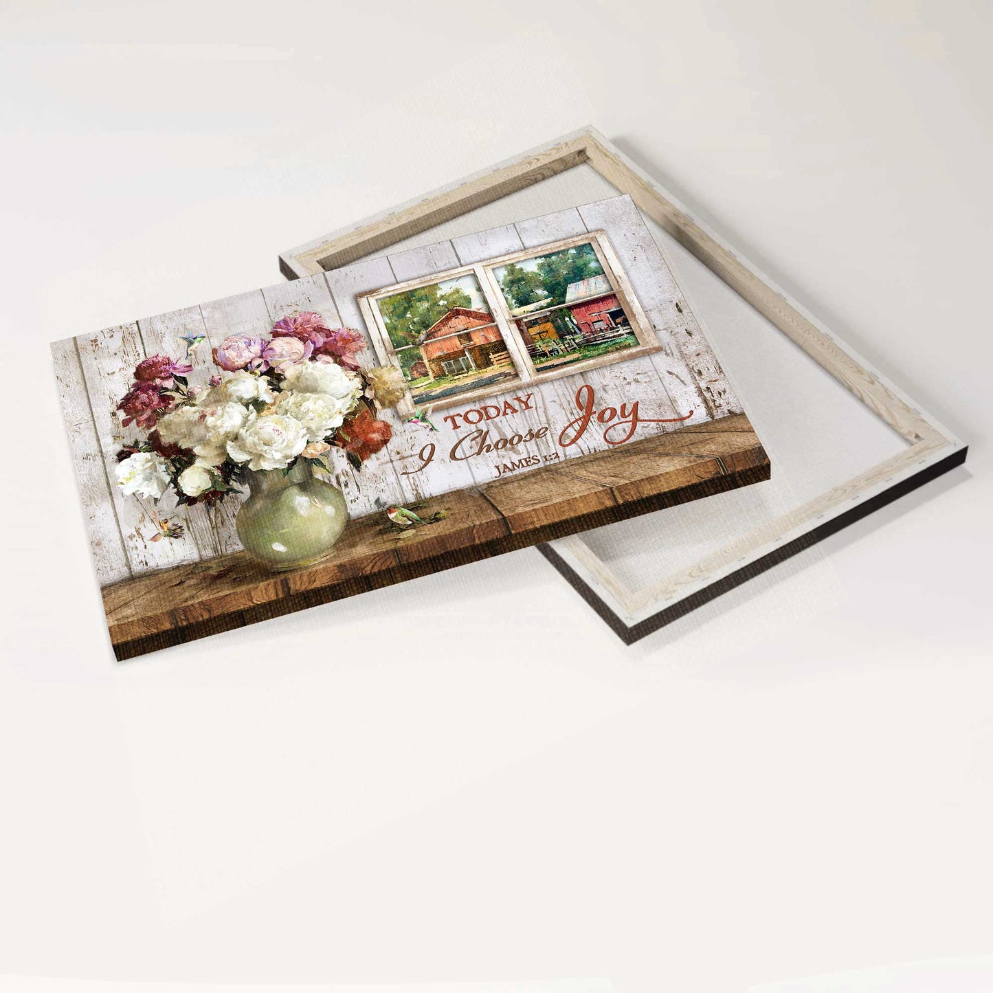 Jesus Landscape Canvas - White Flower Painting, Wooden Window Canvas - Gift For Christian - Today I Choose Joy Canvas